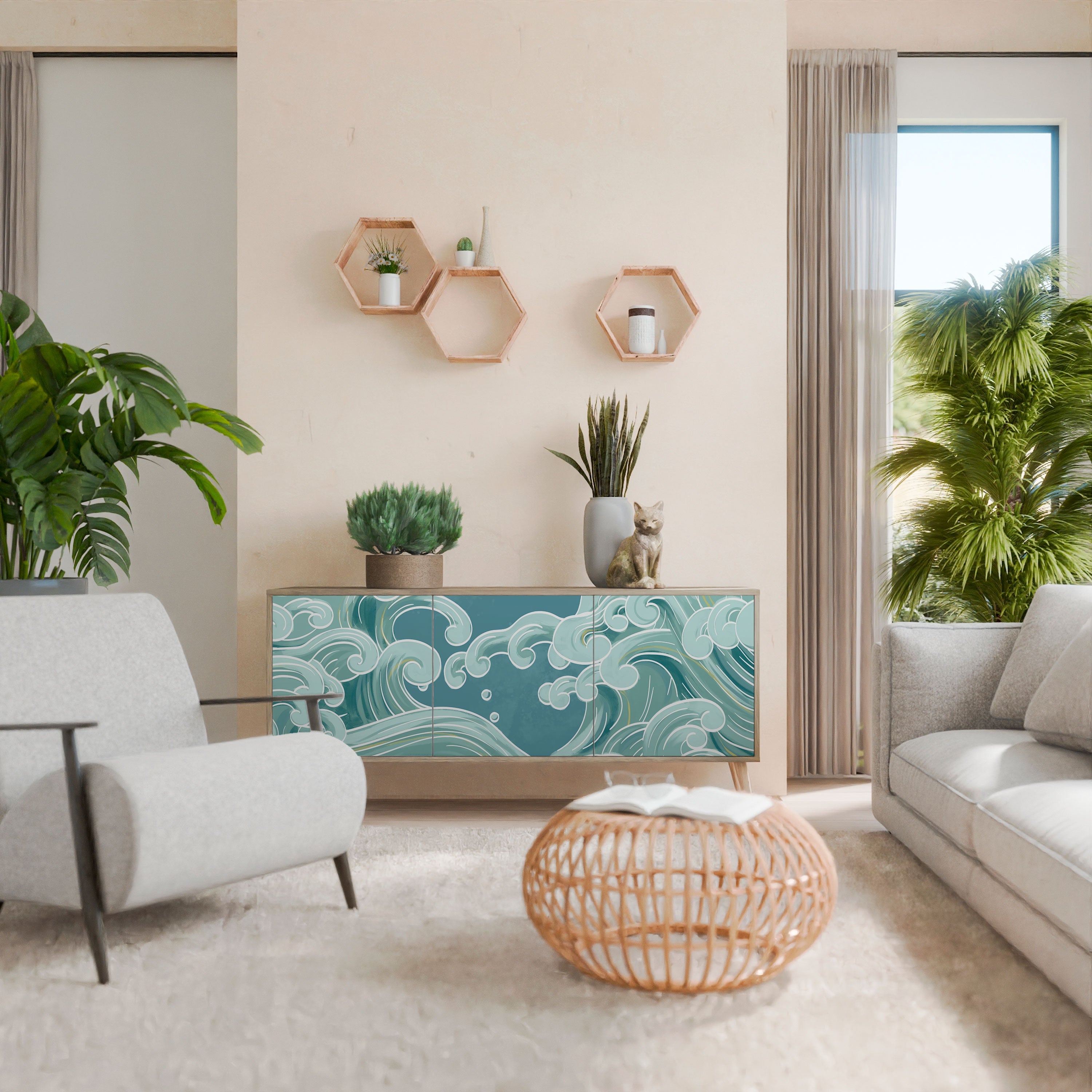 Buffet 3 portes ASIAN SWAY effet chêne