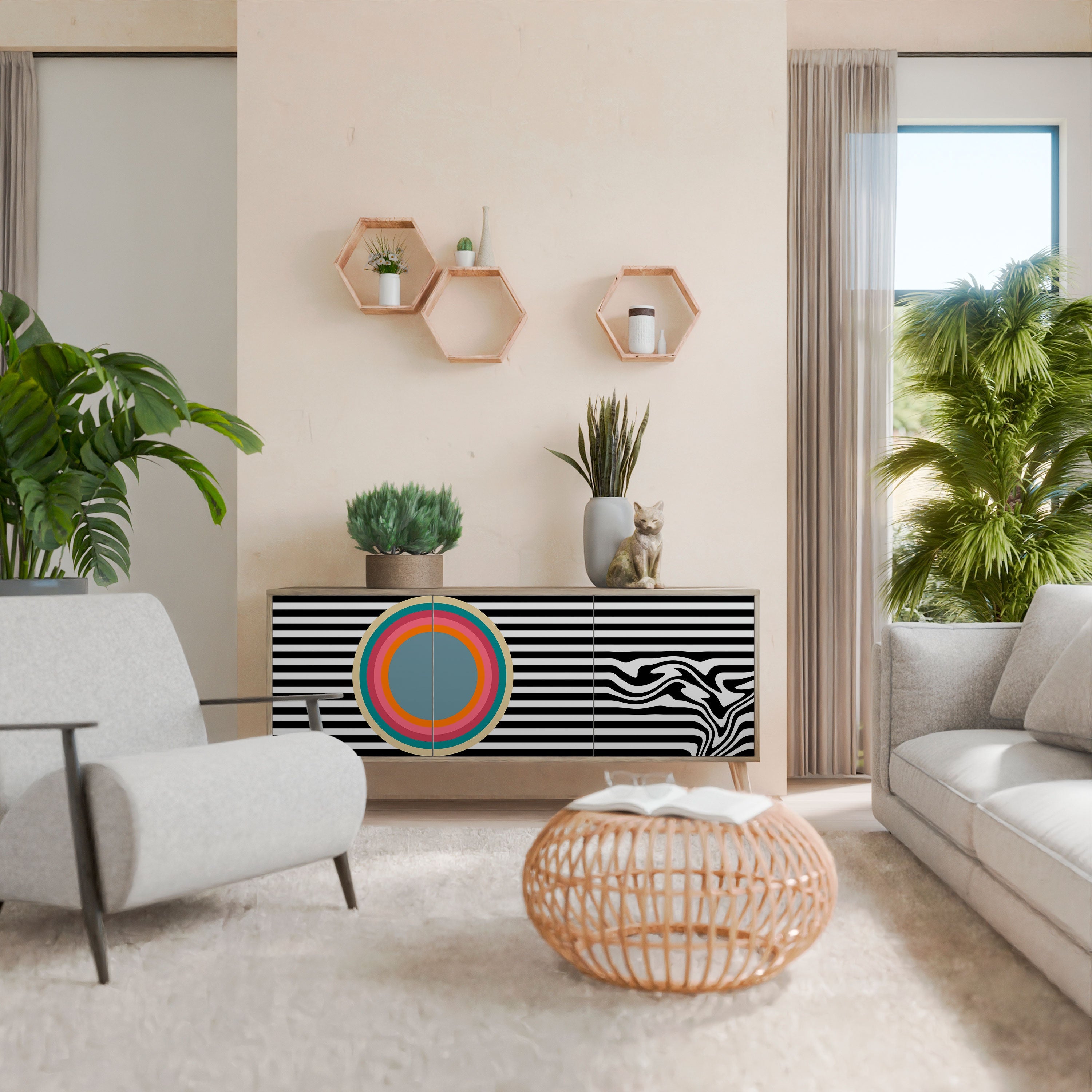 Buffet 3 portes SPECTRA SHOWCASE effet chêne