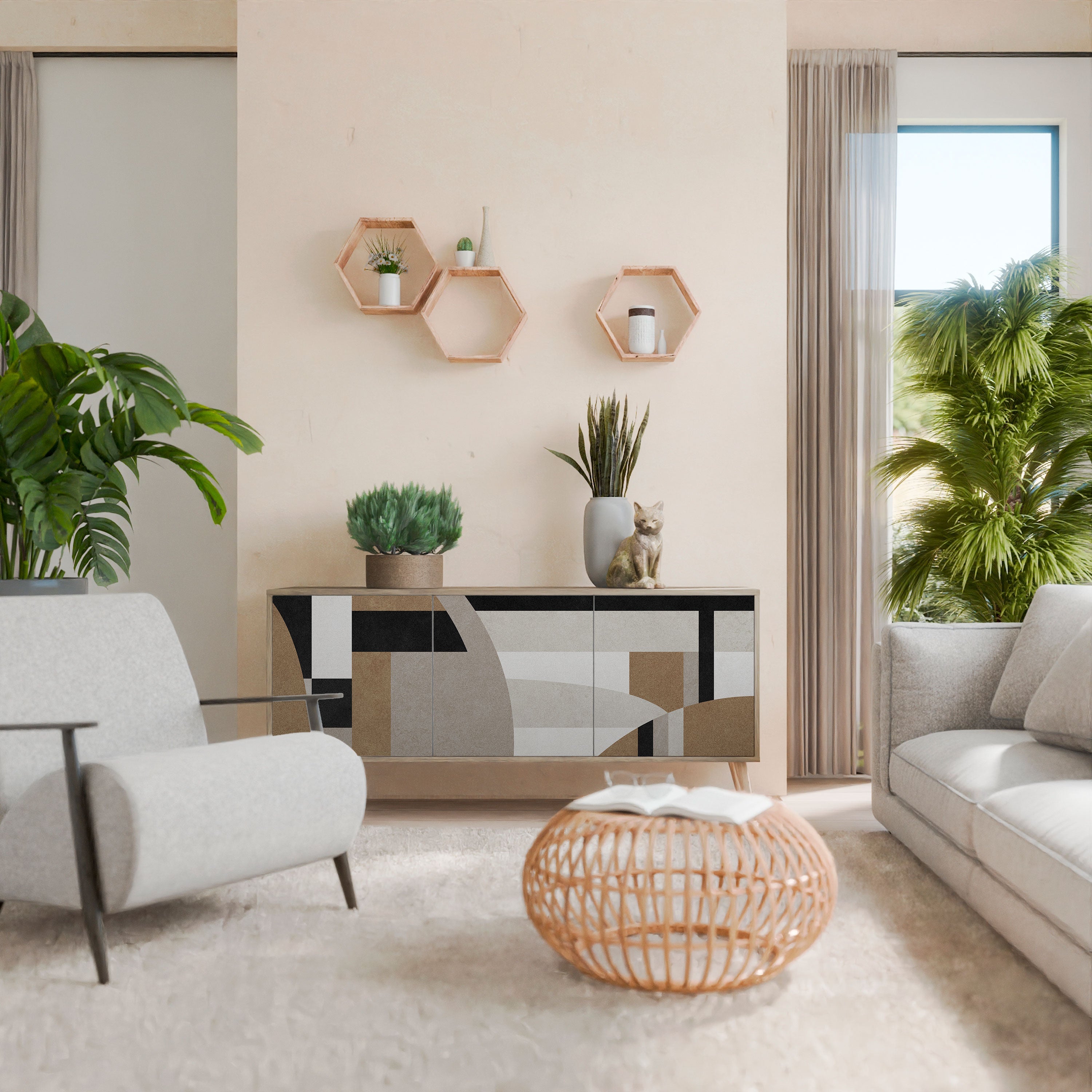 Buffet 3 portes DELICATE MEMENTO effet chêne