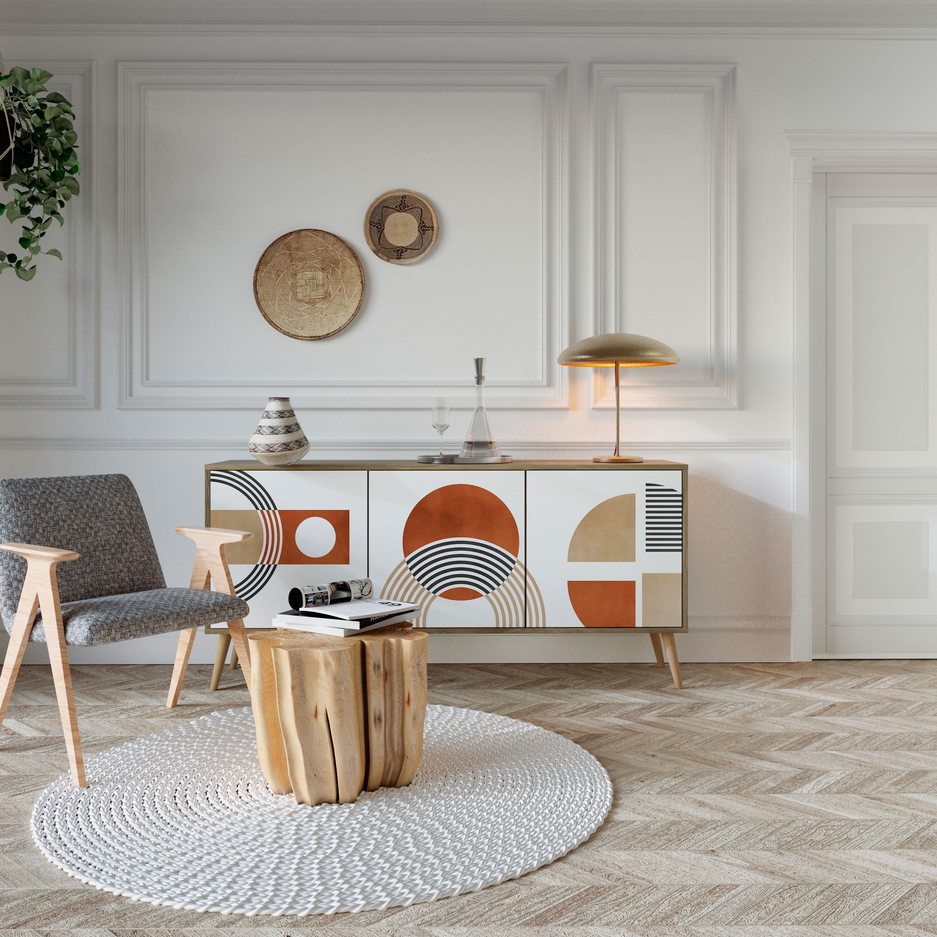 Buffet 3 portes CIRCLE RHYTM effet chêne