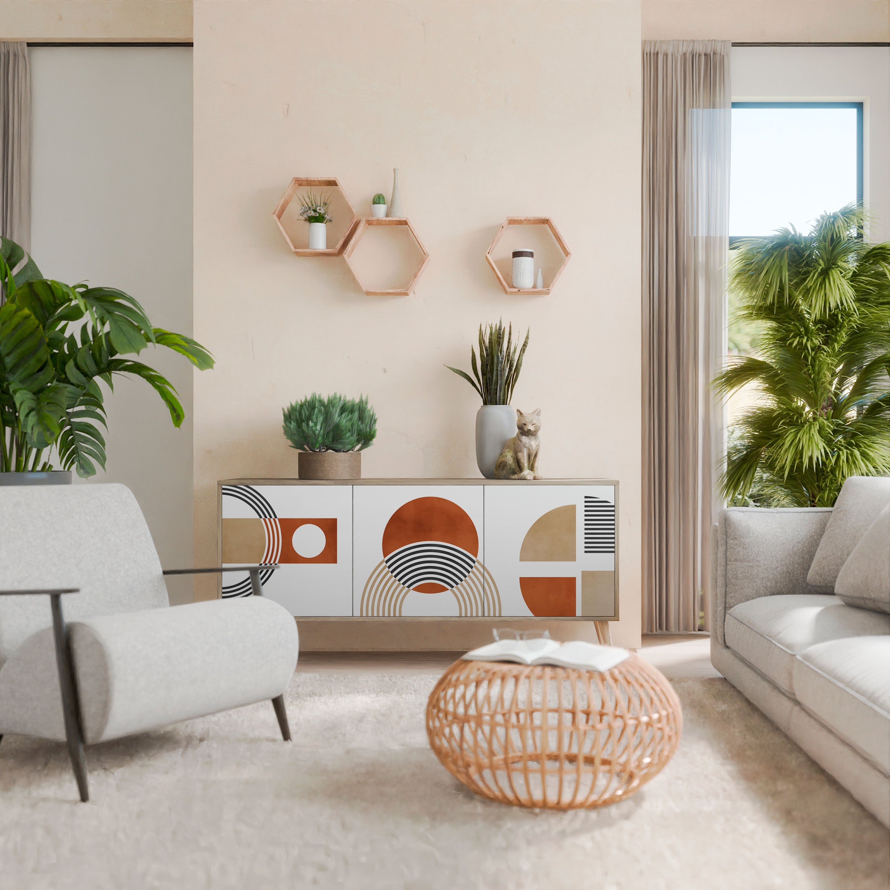 Buffet 3 portes CIRCLE RHYTM effet chêne