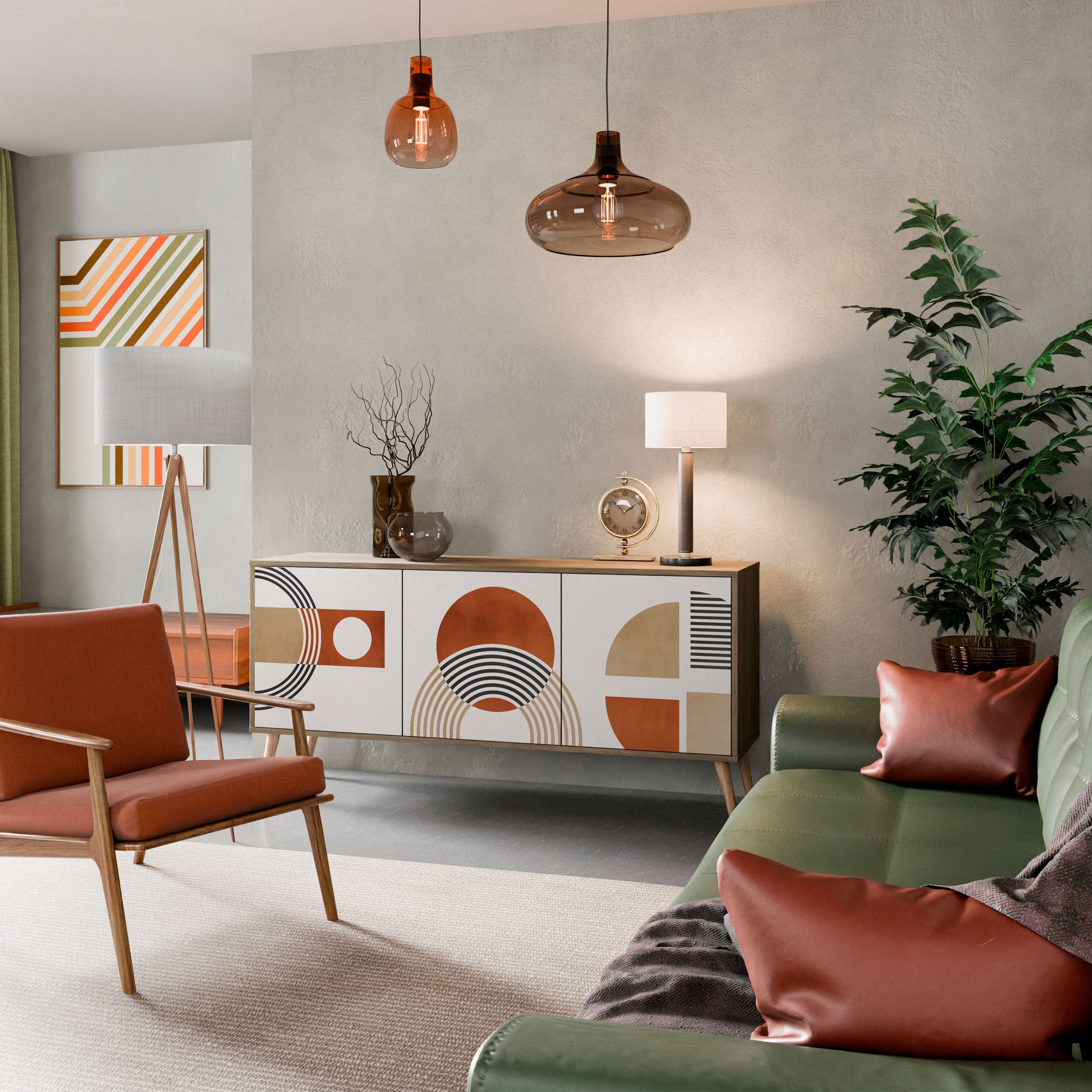 Buffet 3 portes CIRCLE RHYTM effet chêne