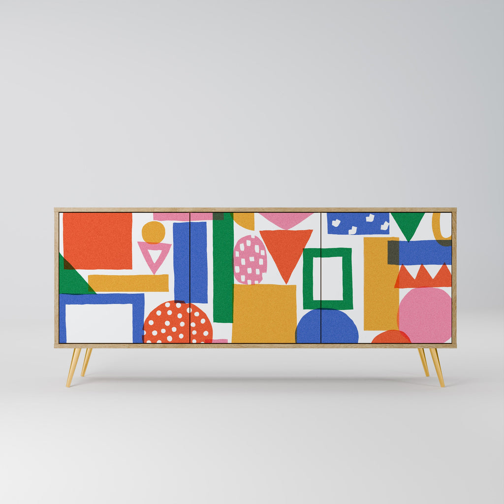 GEOMETRIC GLIMMER 3-Door Sideboard in Oak Effect