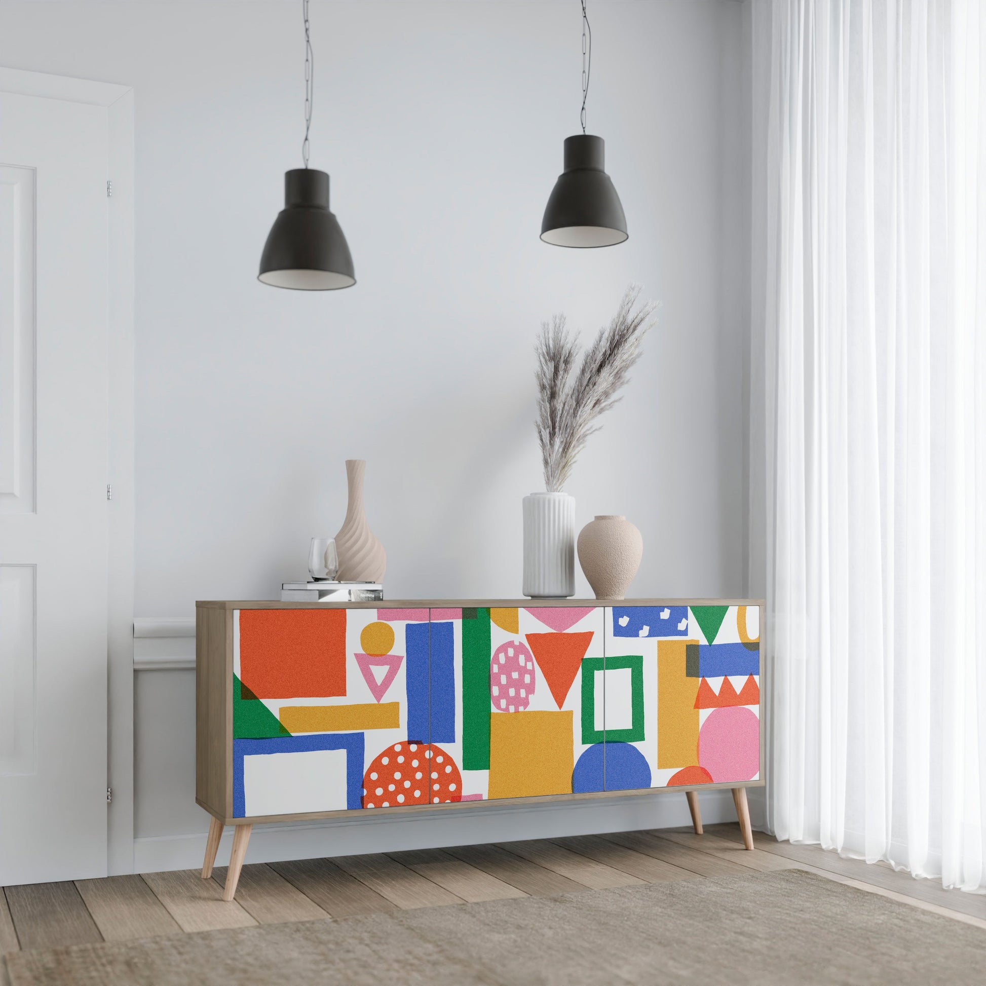 Buffet 3 portes GEOMETRIC GLIMMER effet chêne
