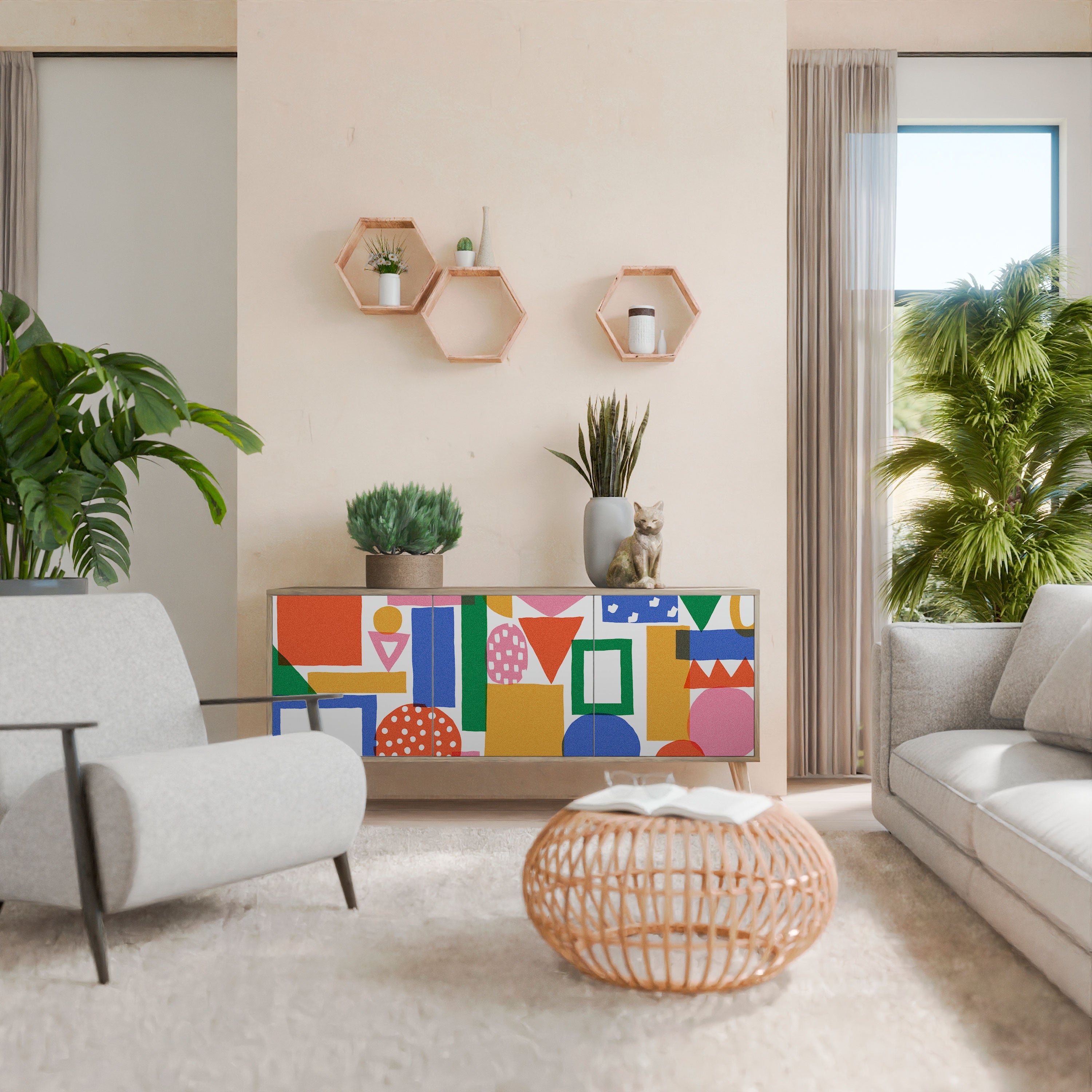 Buffet 3 portes GEOMETRIC GLIMMER effet chêne