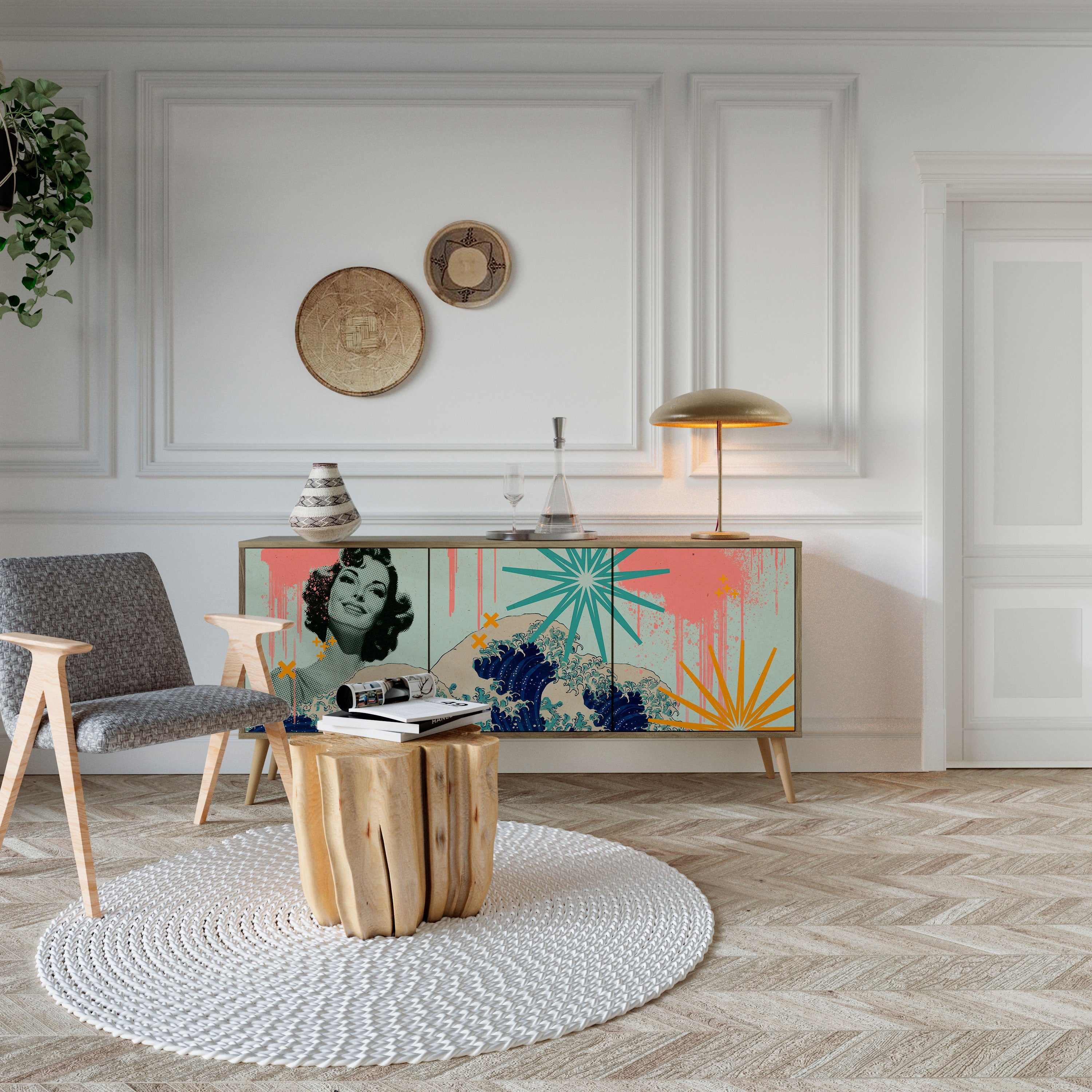 Buffet 3 portes KANAGAWA BEAUTY effet chêne