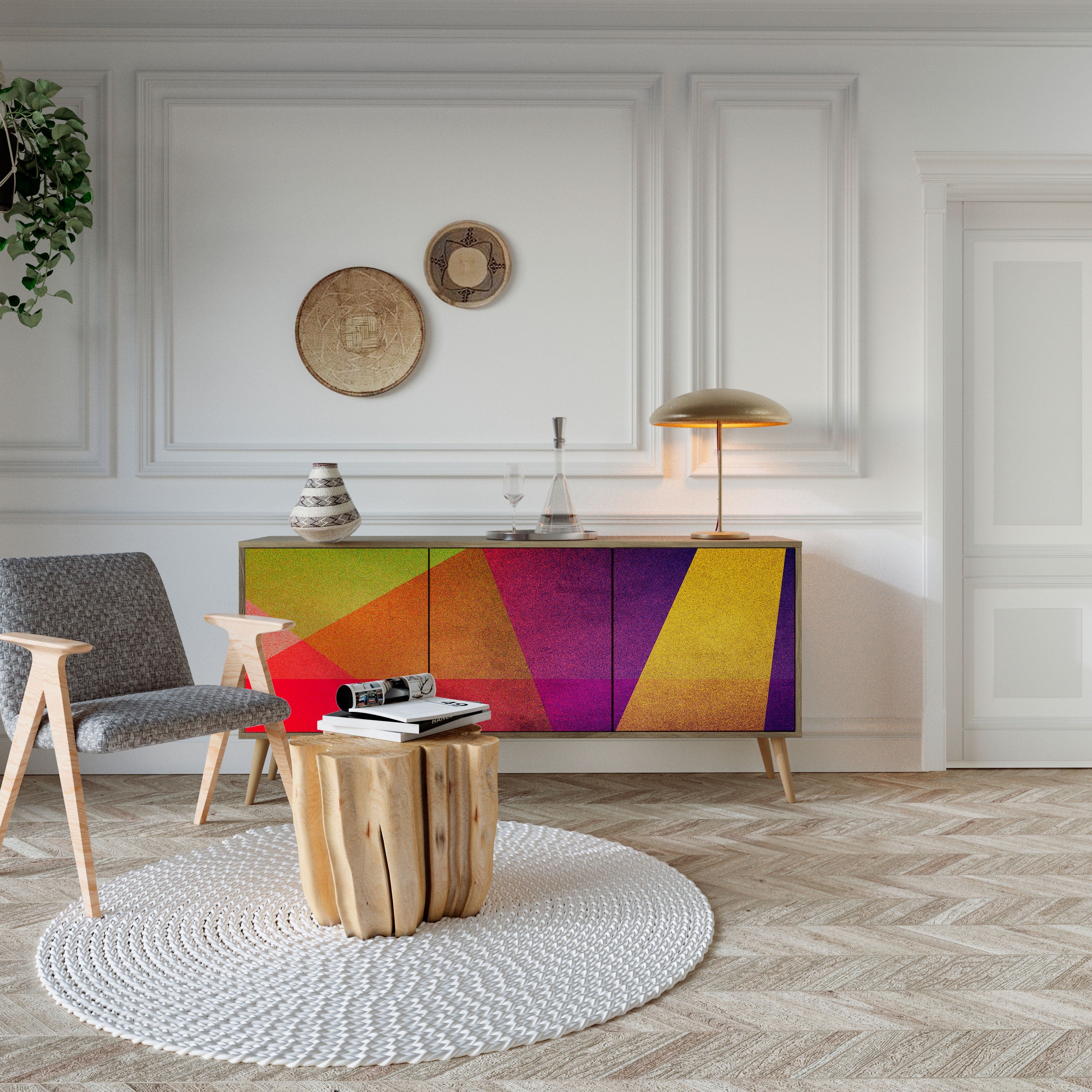 Buffet 3 portes VIVID GEOMETRY effet chêne