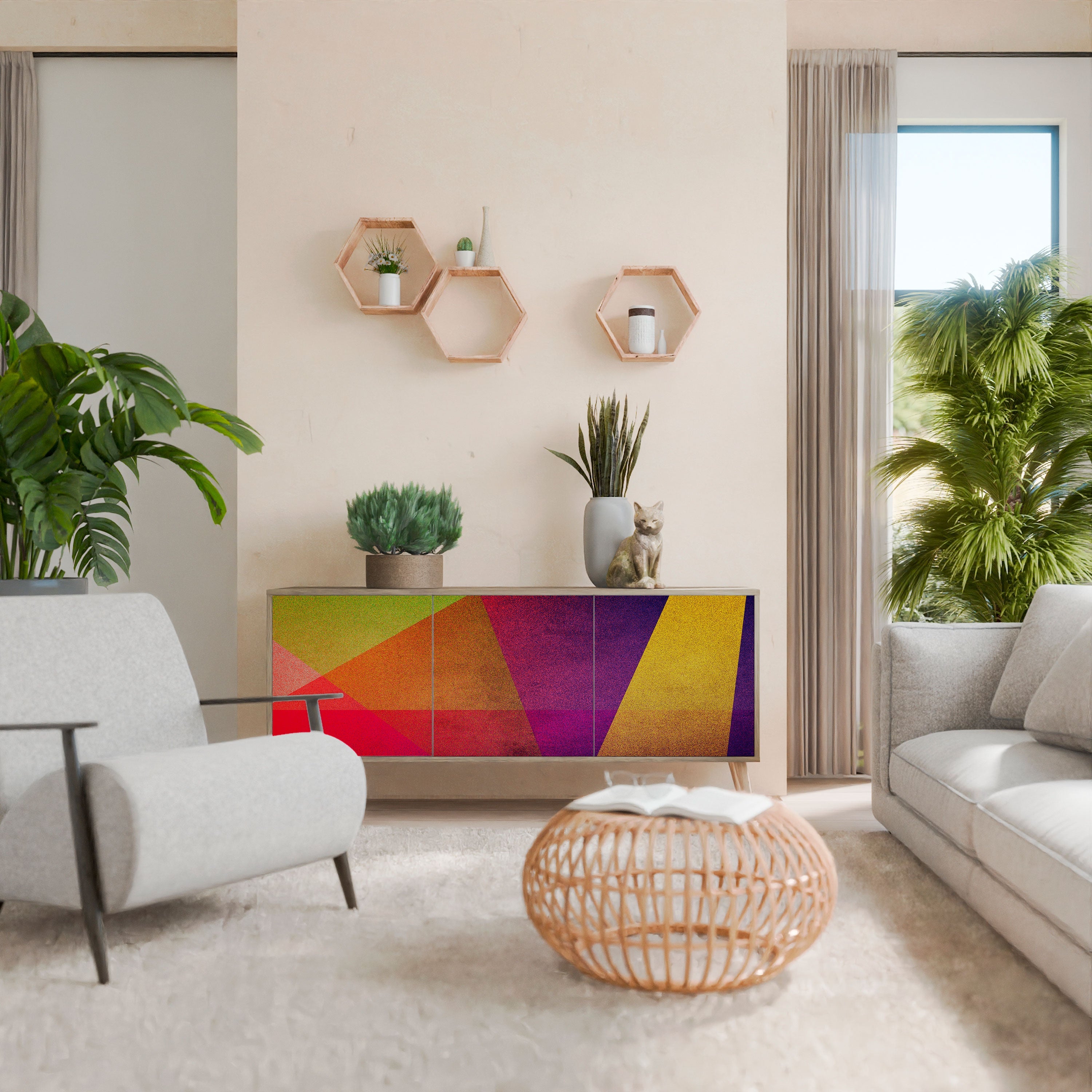 Buffet 3 portes VIVID GEOMETRY effet chêne