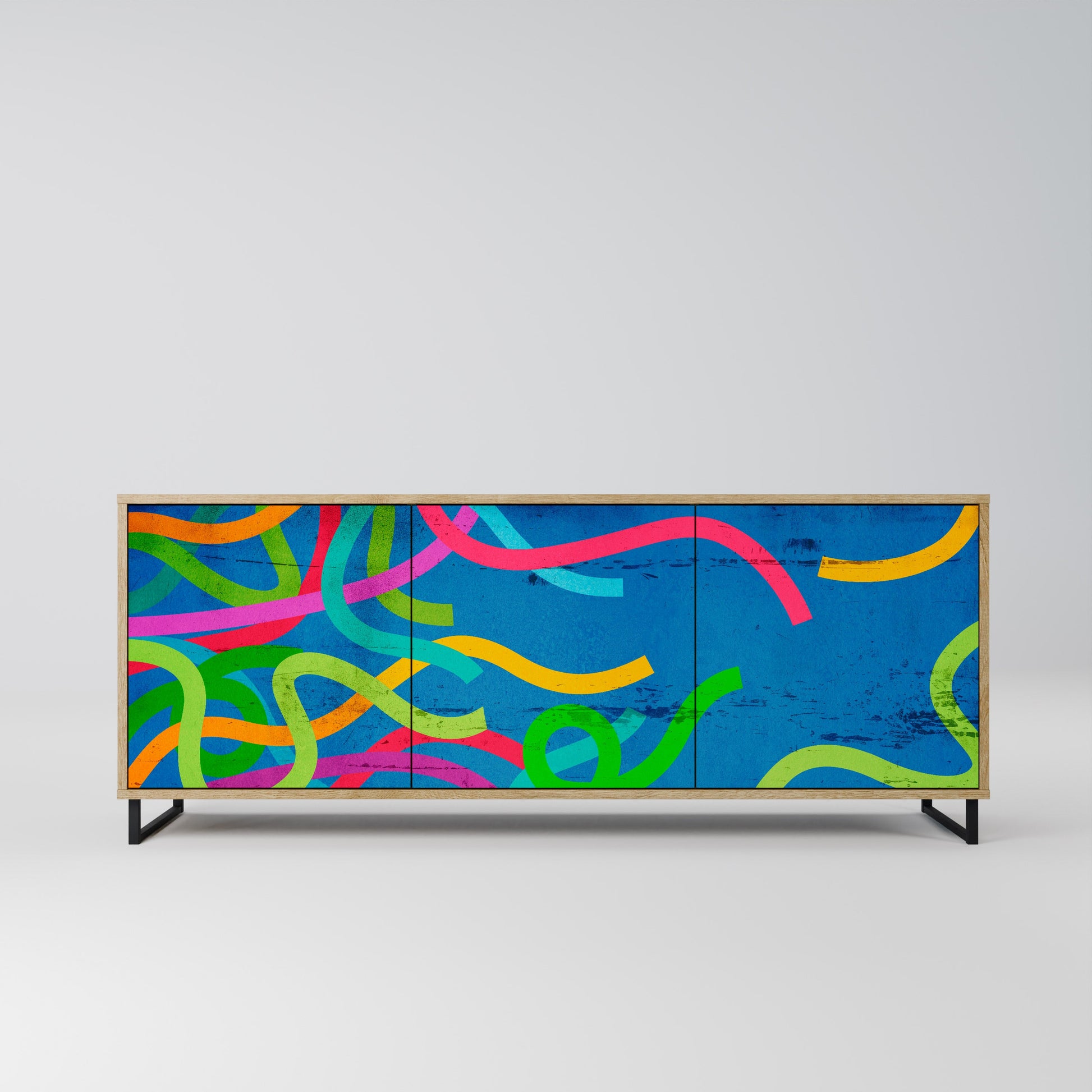 Buffet 3 portes STREAMER TANGLE effet chêne