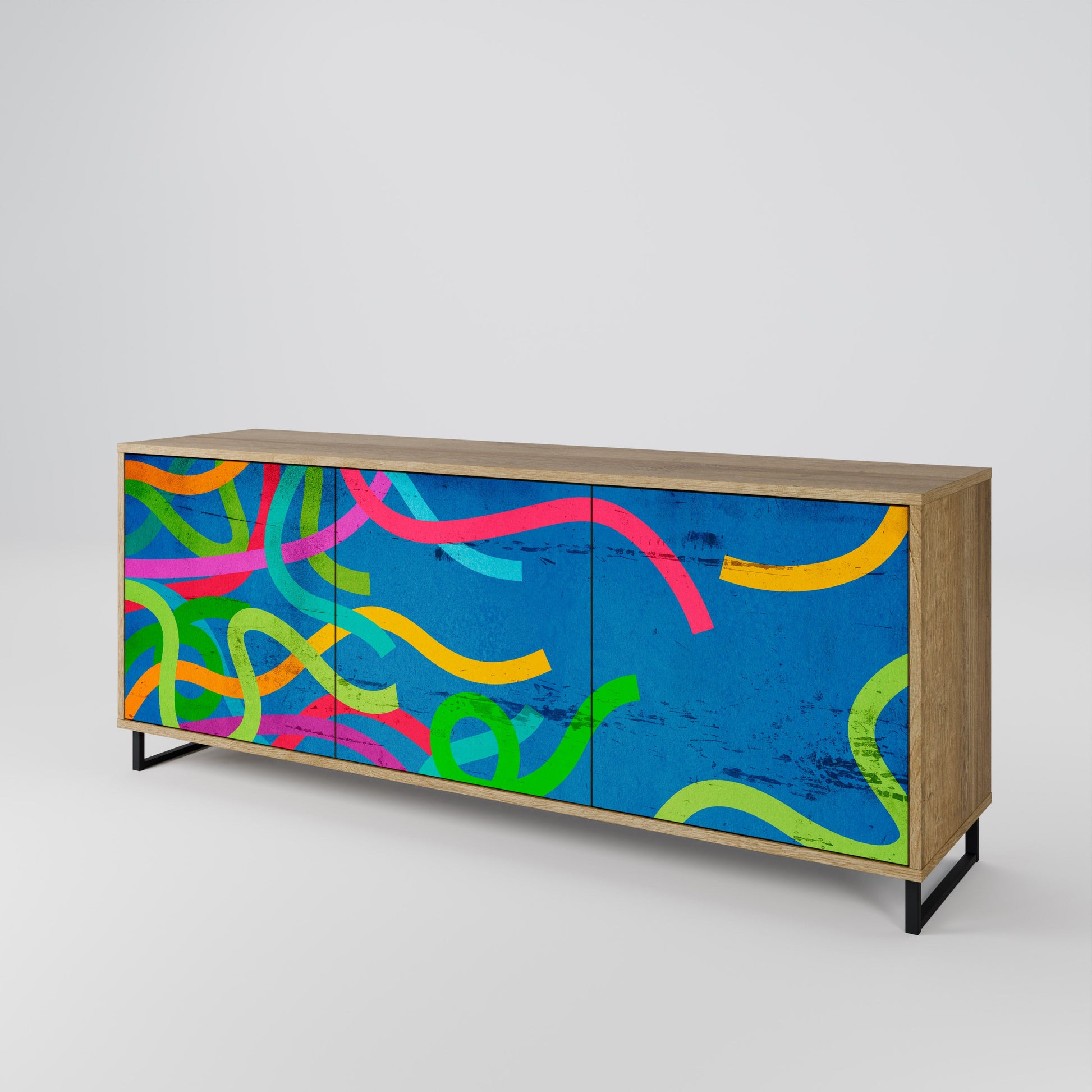 Buffet 3 portes STREAMER TANGLE effet chêne