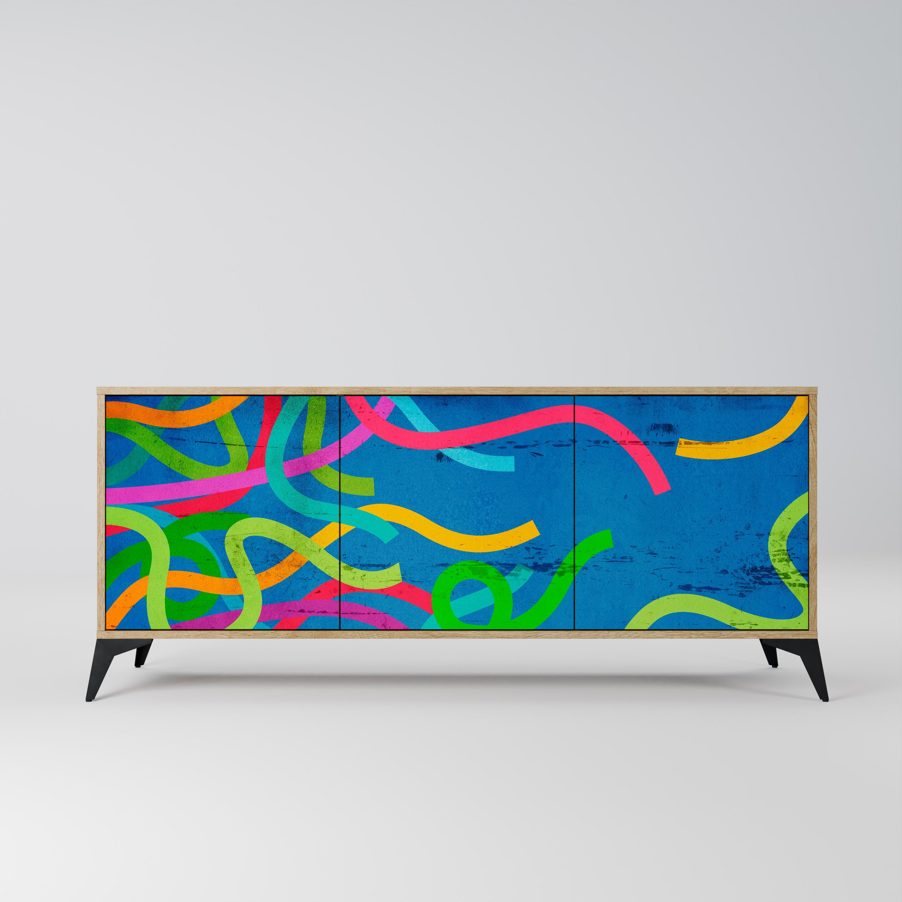 Buffet 3 portes STREAMER TANGLE effet chêne