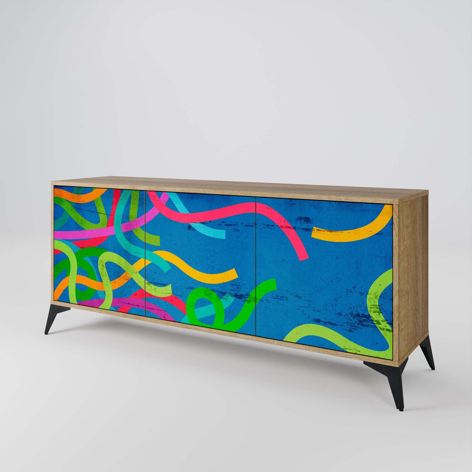 Buffet 3 portes STREAMER TANGLE effet chêne