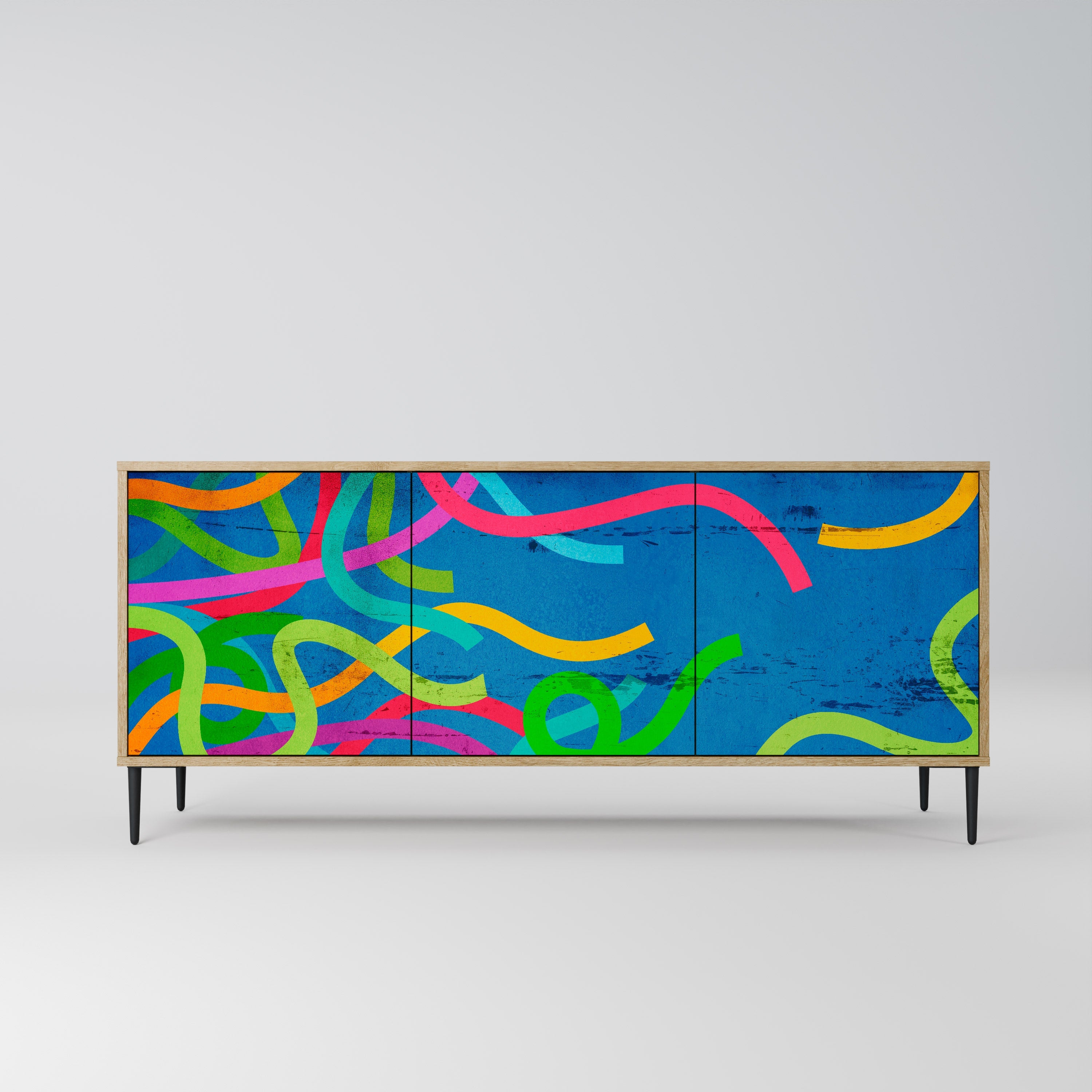 Buffet 3 portes STREAMER TANGLE effet chêne