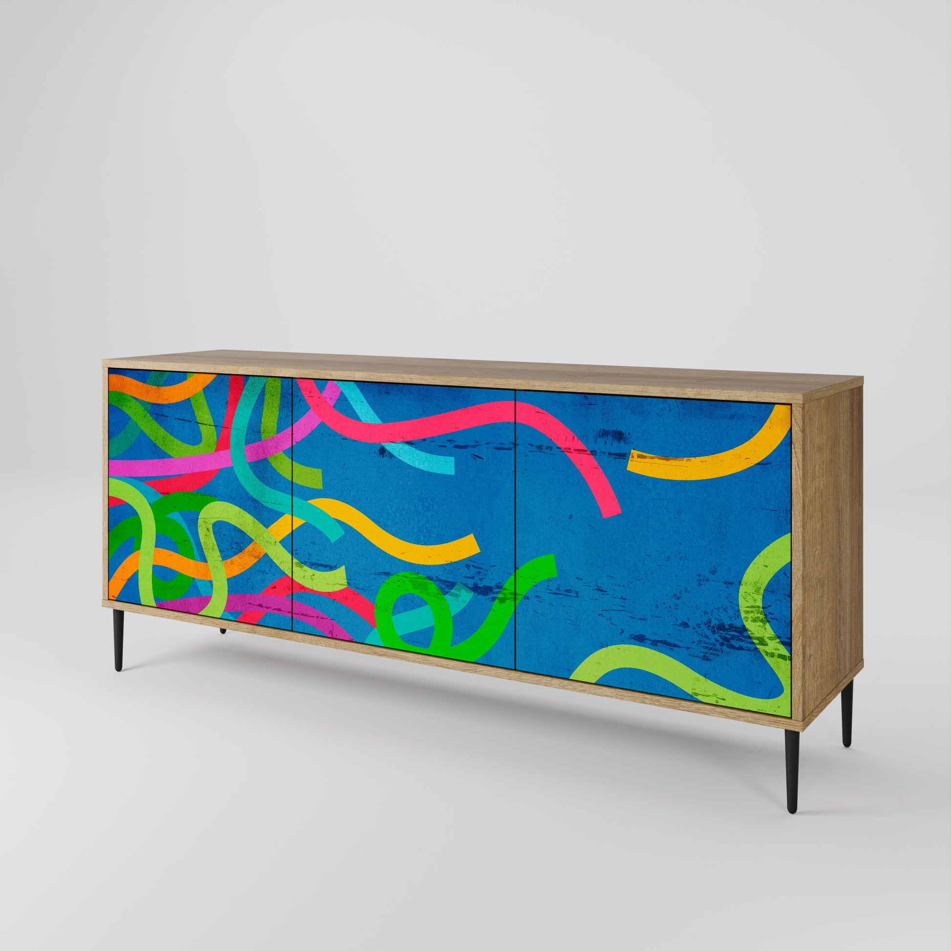 Buffet 3 portes STREAMER TANGLE effet chêne