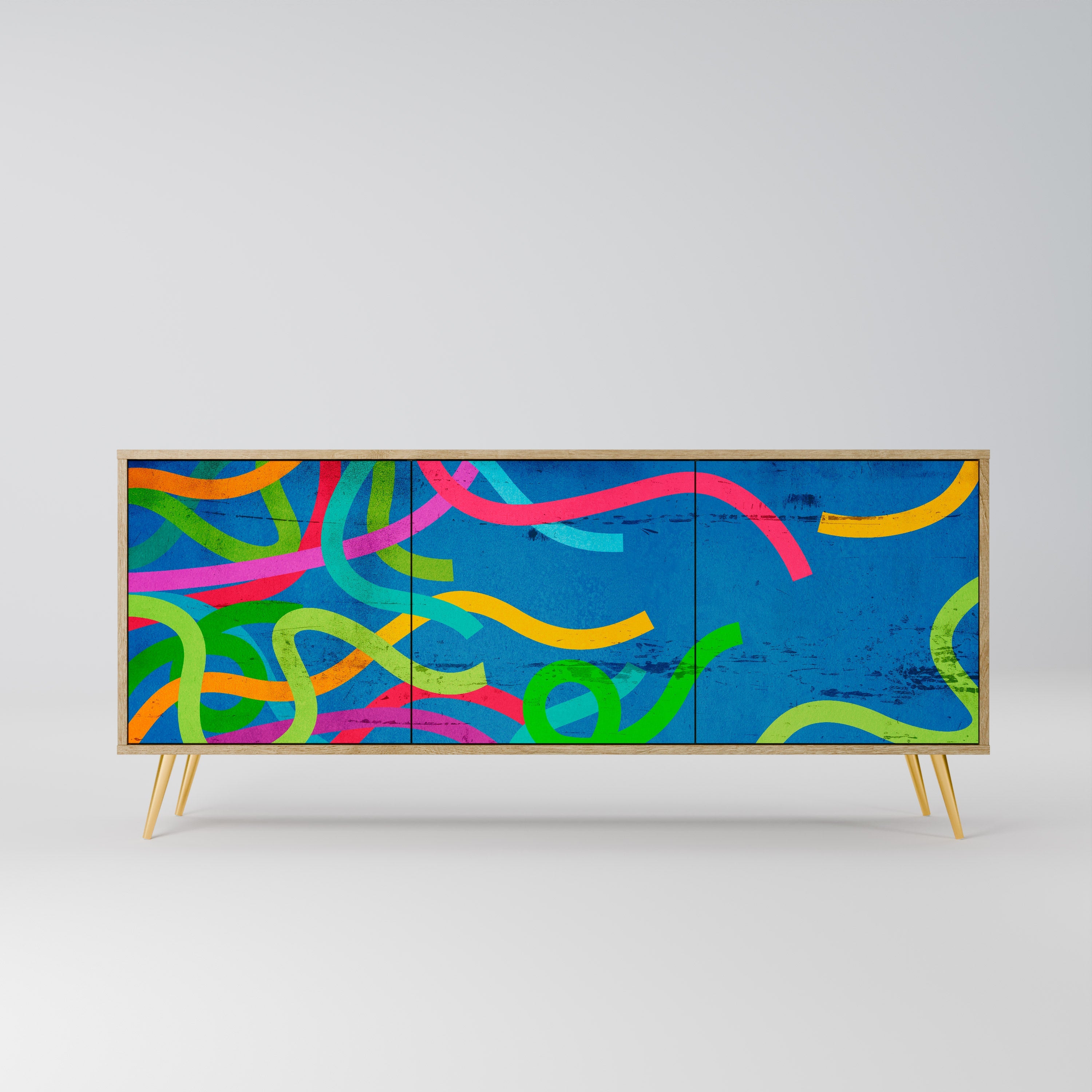 Buffet 3 portes STREAMER TANGLE effet chêne