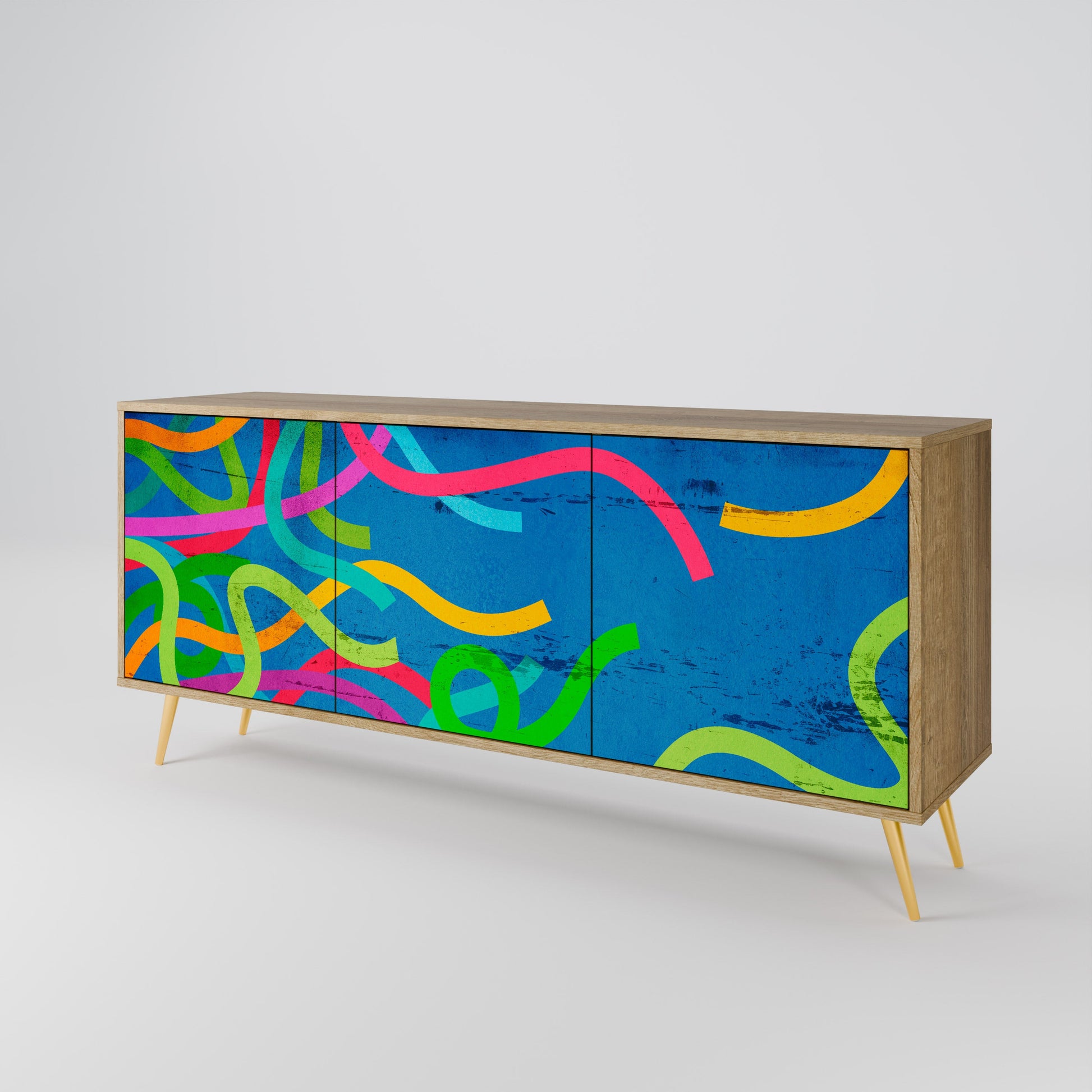 Buffet 3 portes STREAMER TANGLE effet chêne