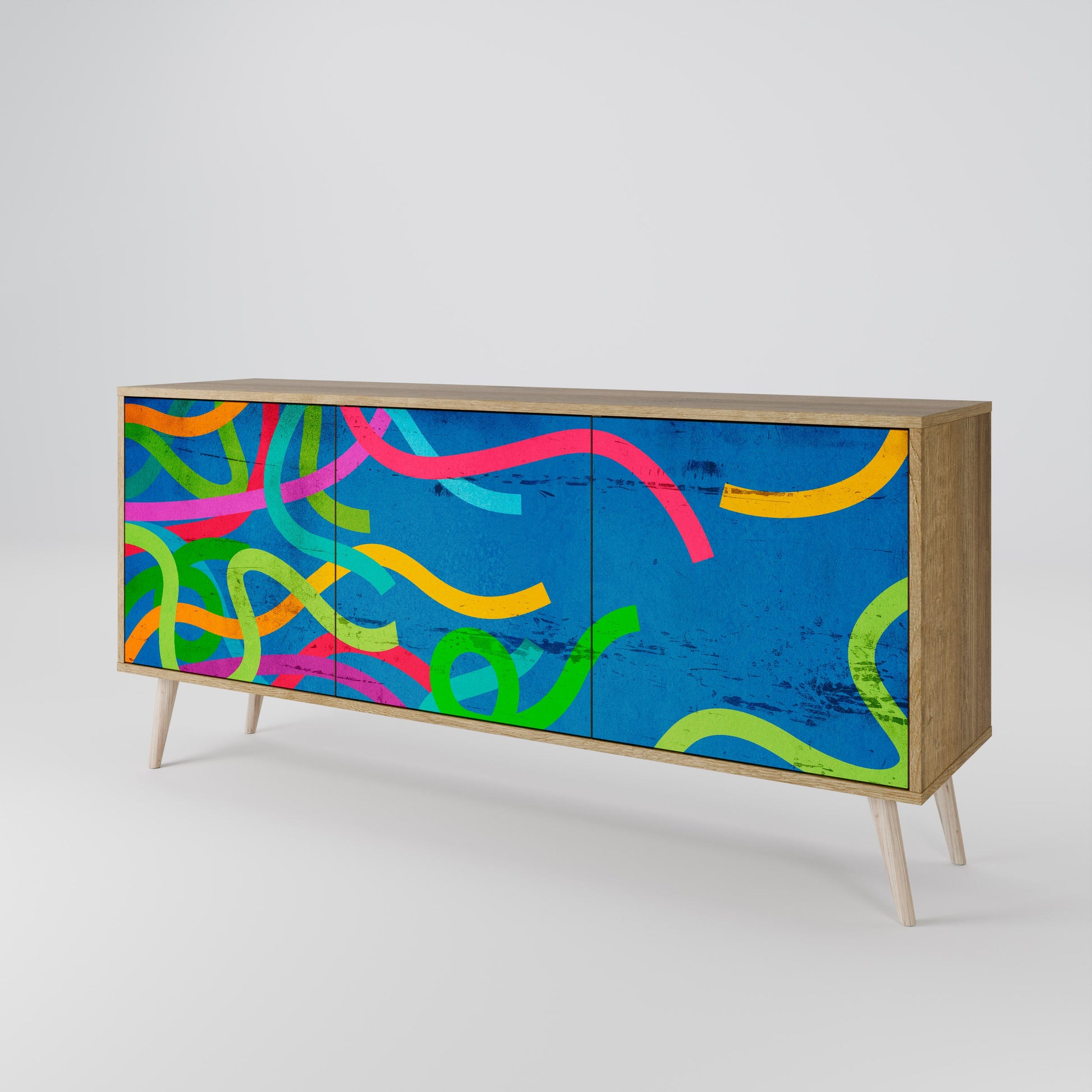 Buffet 3 portes STREAMER TANGLE effet chêne