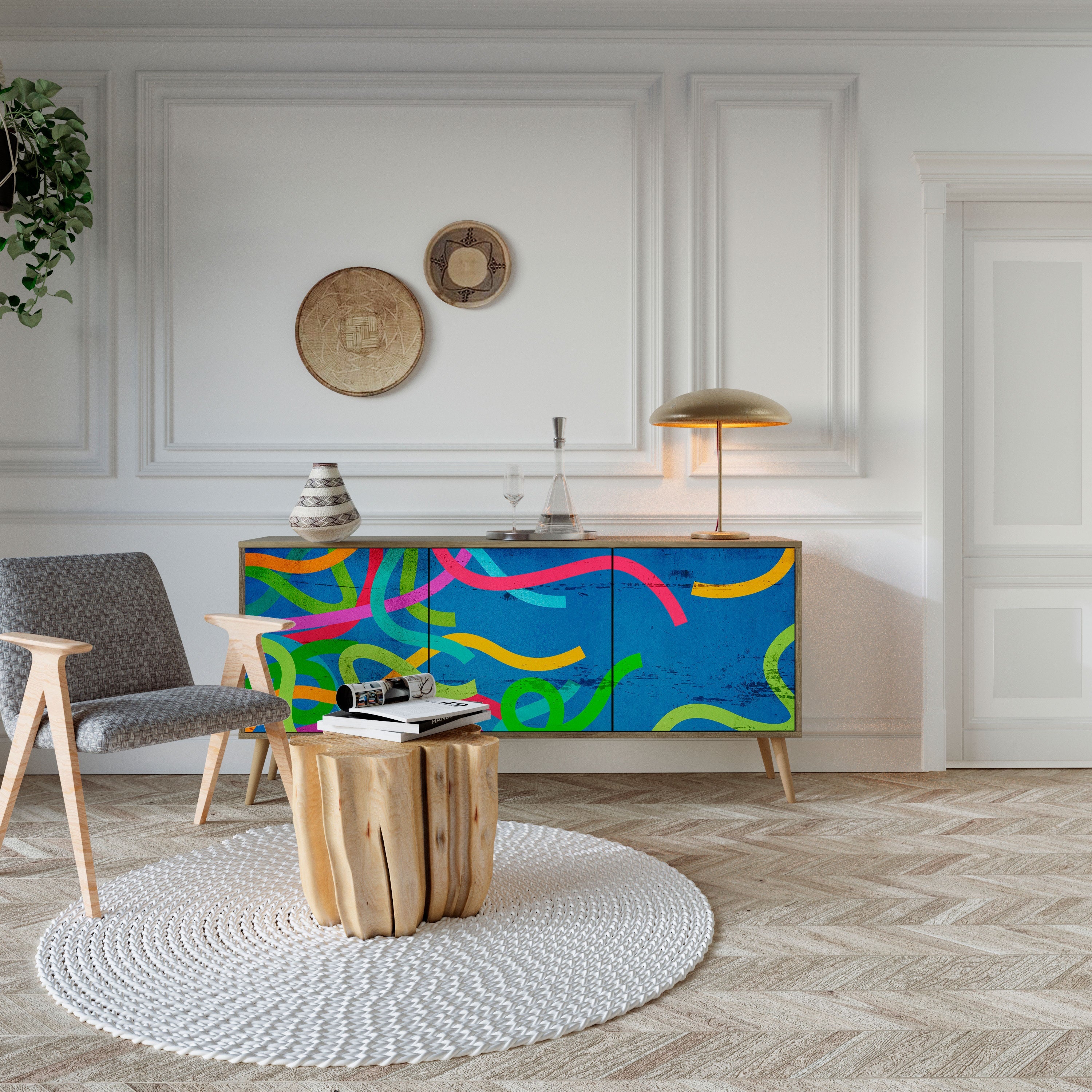 Buffet 3 portes STREAMER TANGLE effet chêne