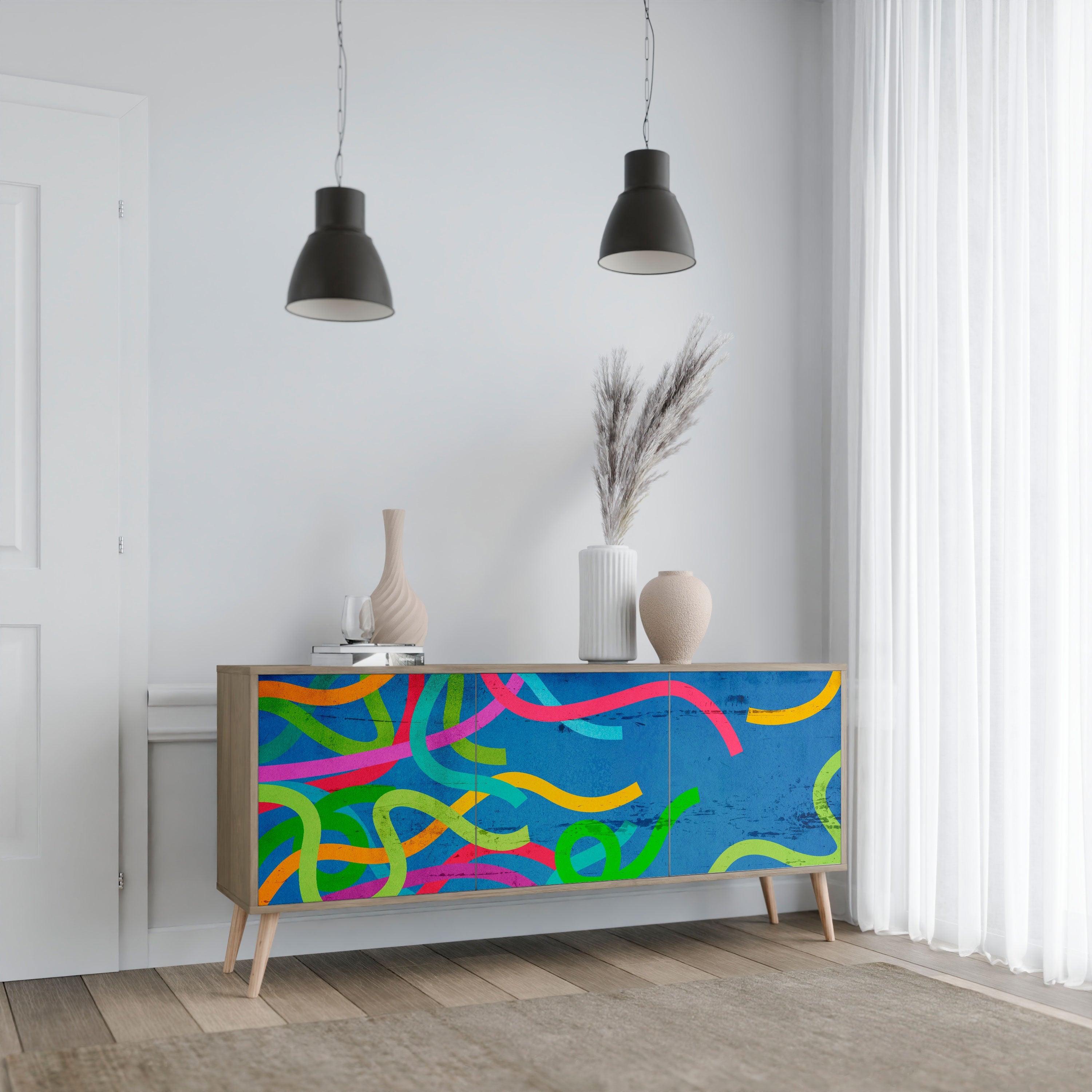 Buffet 3 portes STREAMER TANGLE effet chêne