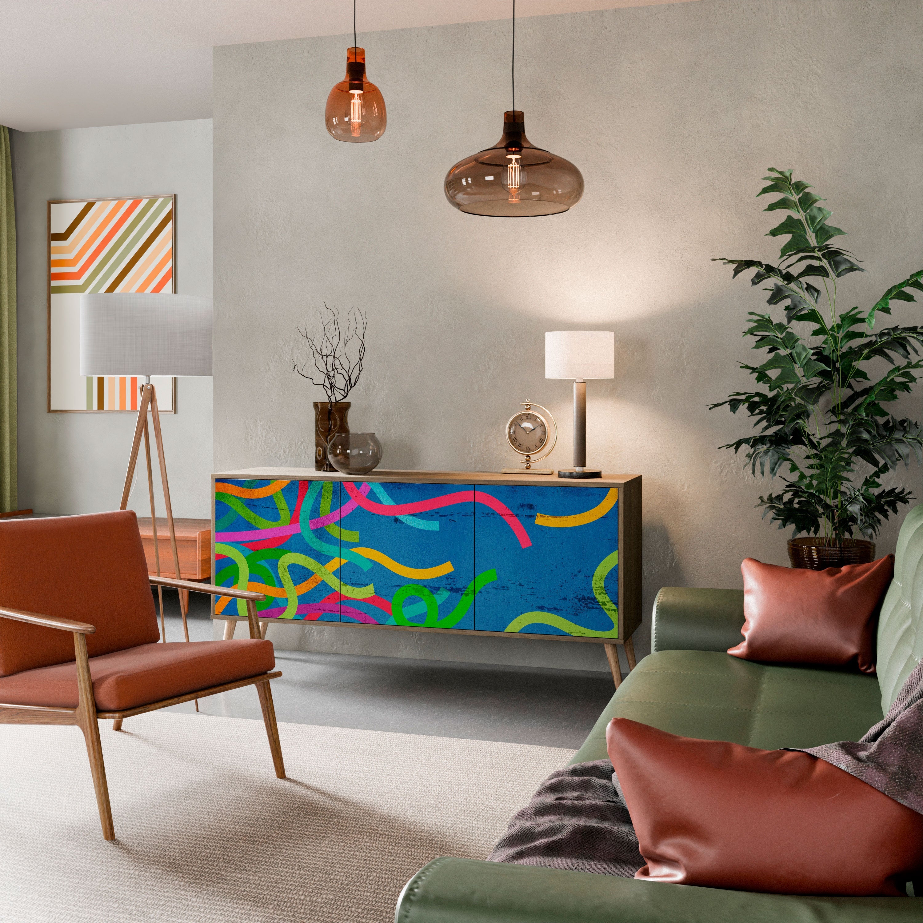 Buffet 3 portes STREAMER TANGLE effet chêne