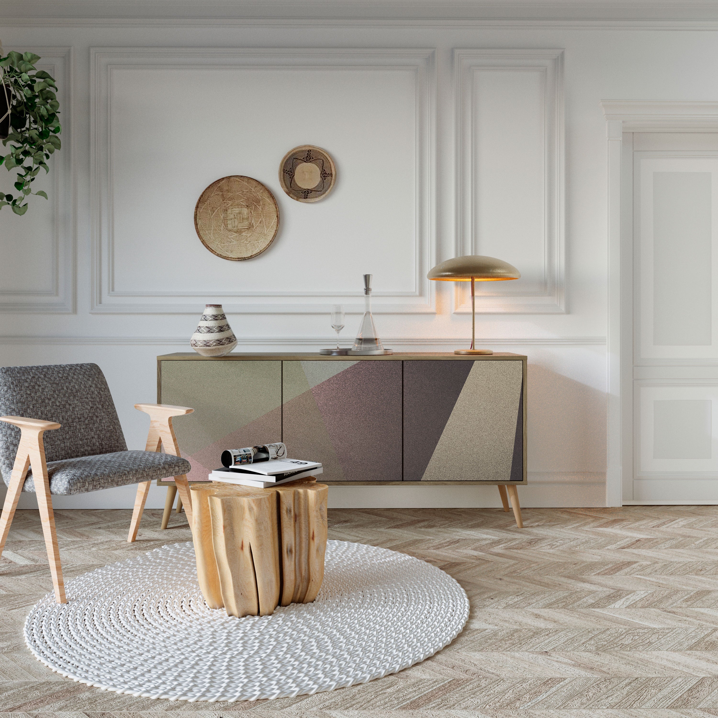 Buffet 3 portes effet chêne BEIGE GEOMETRY