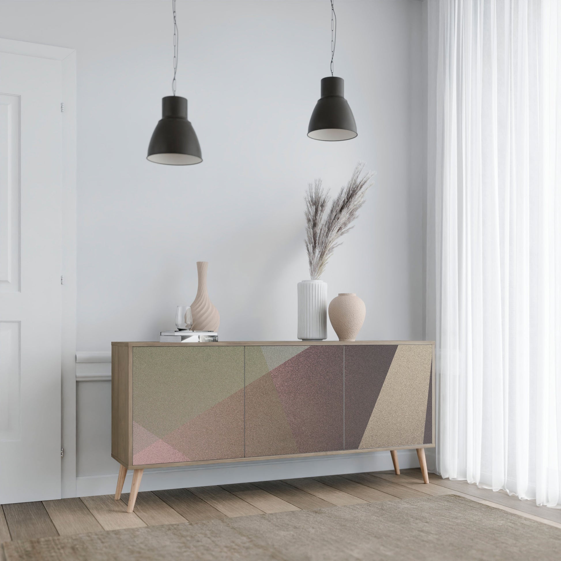 Buffet 3 portes effet chêne BEIGE GEOMETRY