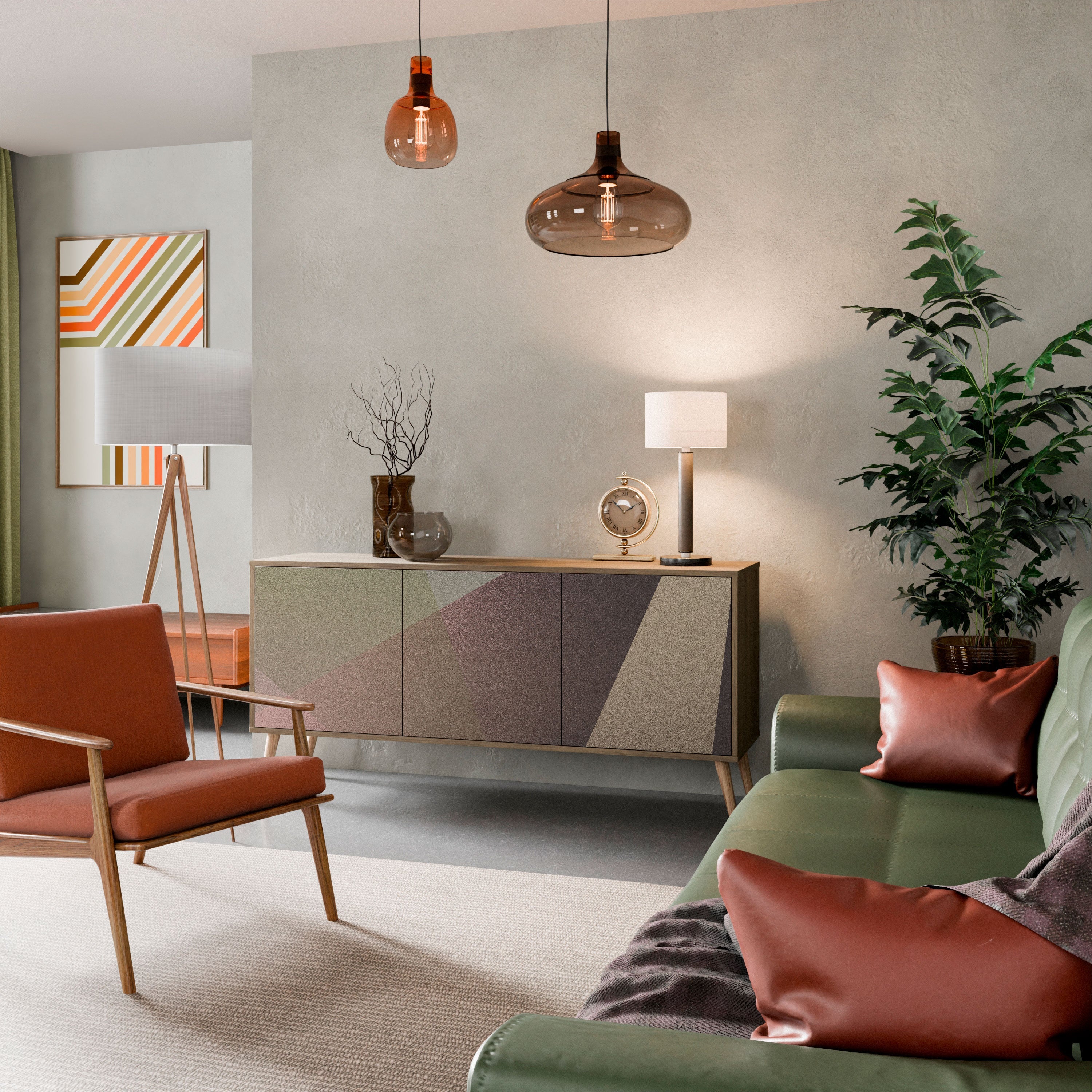 Buffet 3 portes effet chêne BEIGE GEOMETRY