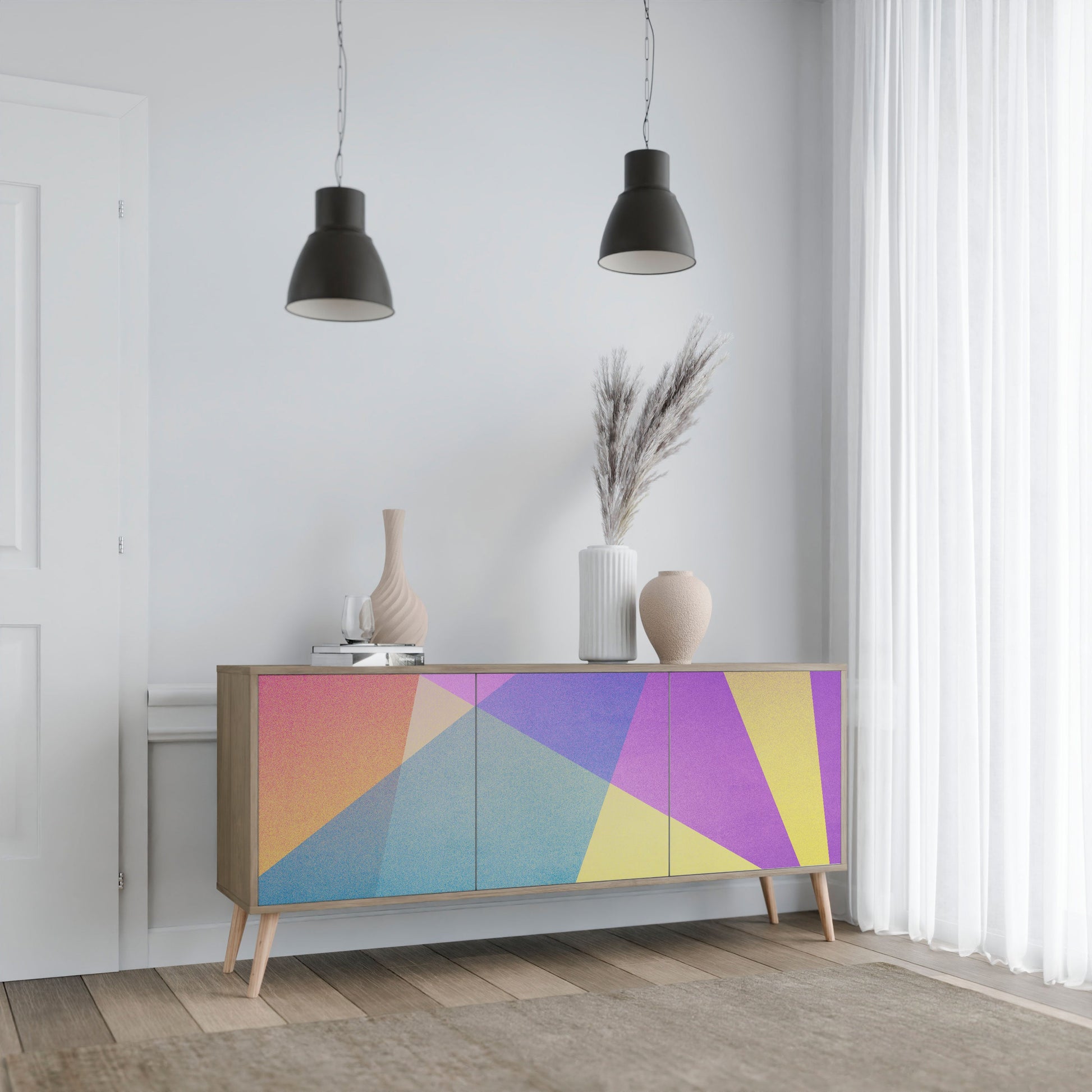Buffet 3 portes BRIGHT GEOMETRY effet chêne