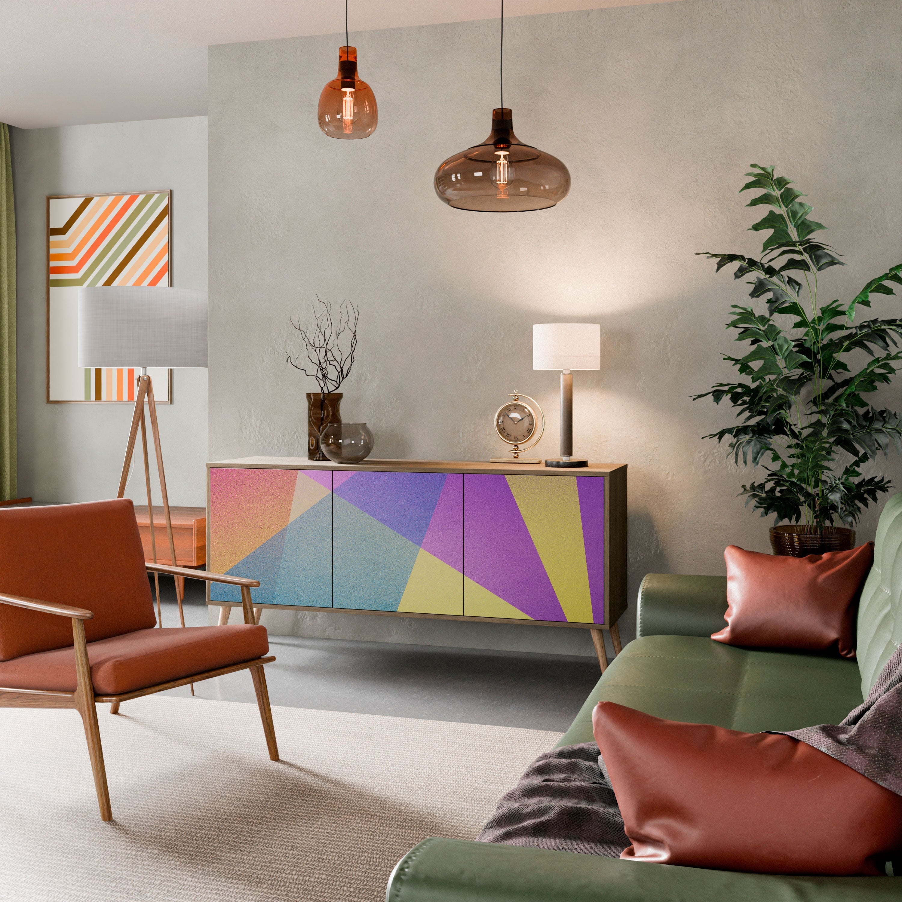 Buffet 3 portes BRIGHT GEOMETRY effet chêne