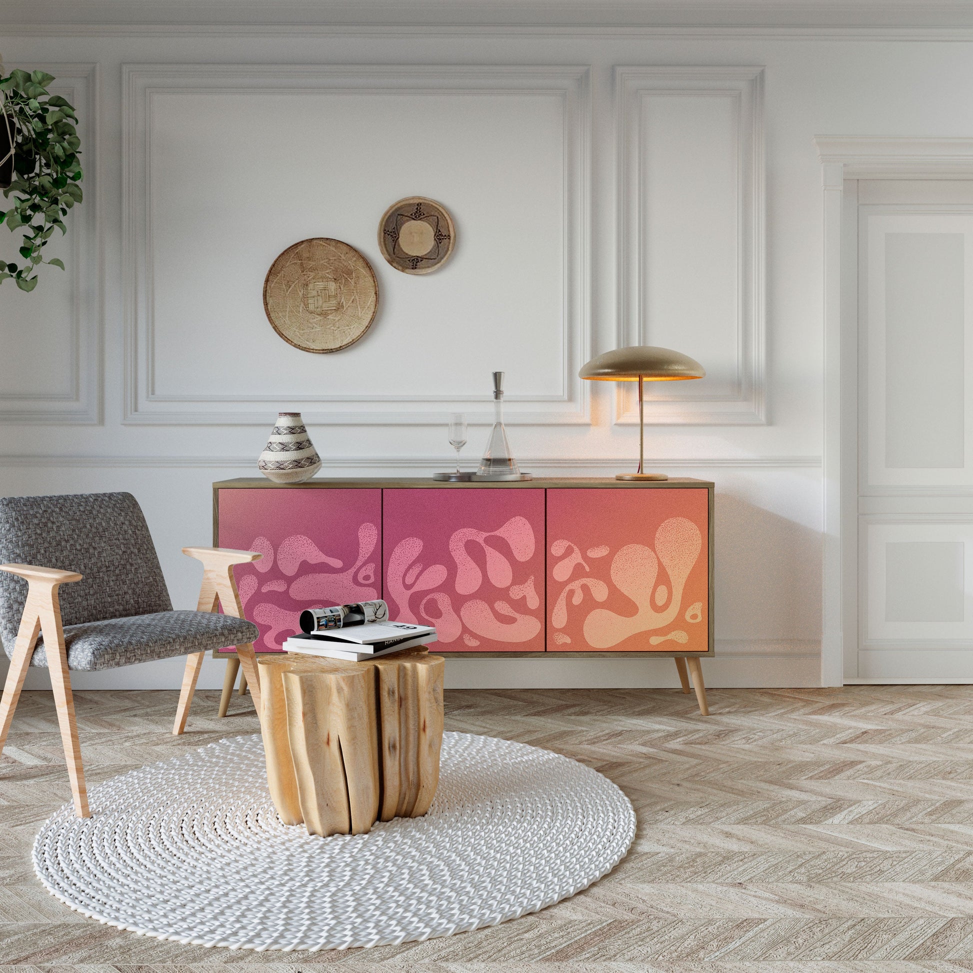 Buffet 3 portes IRREGULAR PINK effet chêne
