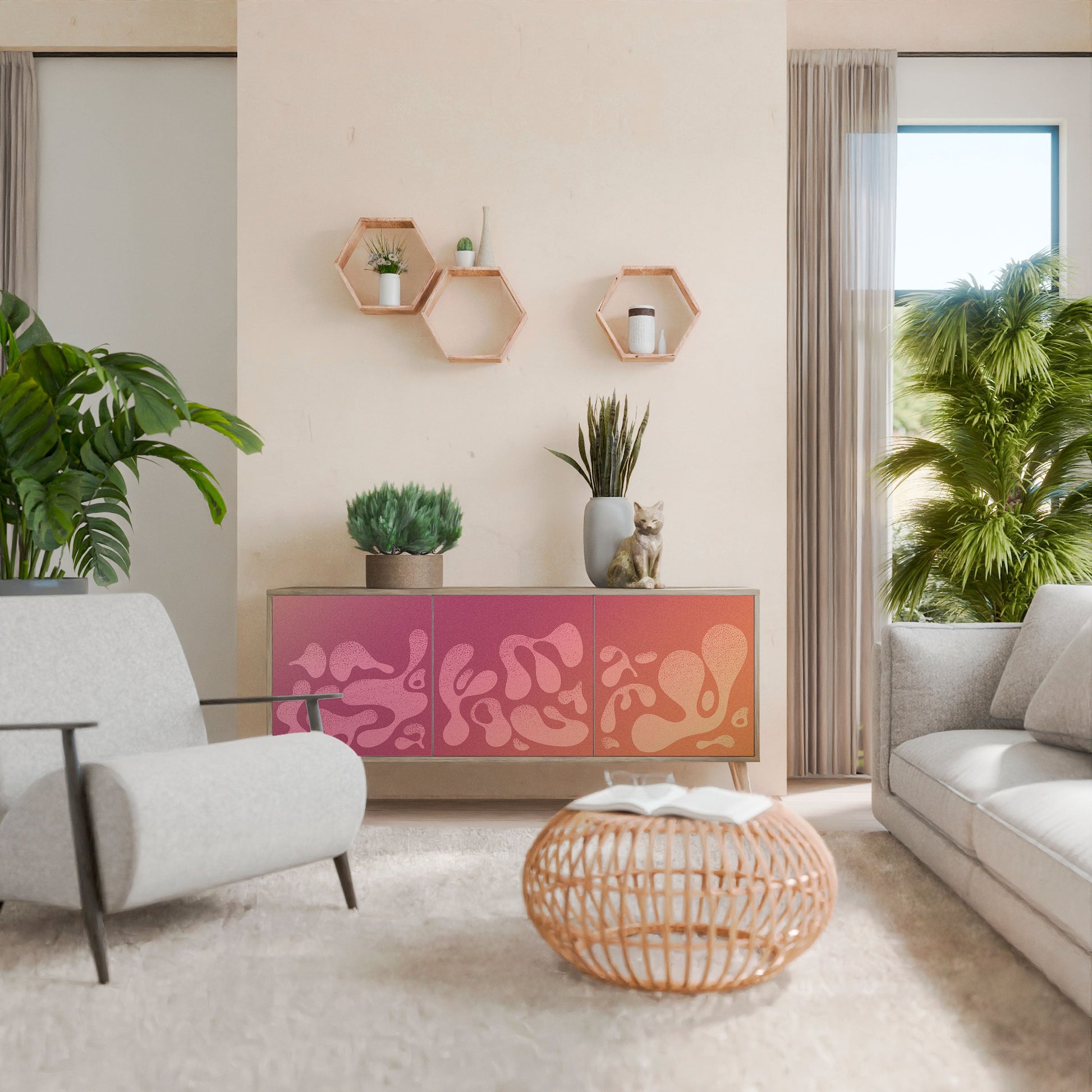 Buffet 3 portes IRREGULAR PINK effet chêne