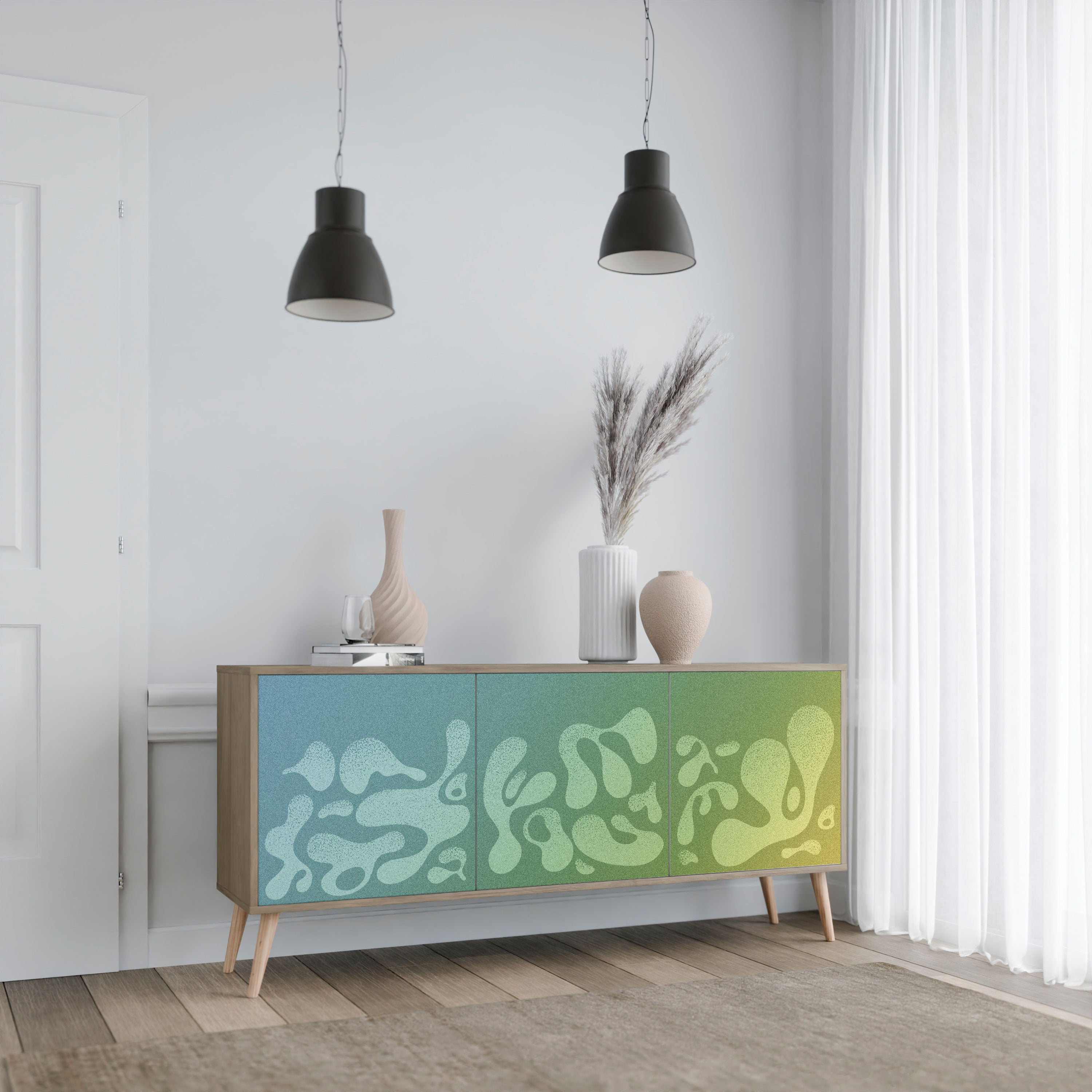 Buffet 3 portes IRREGULAR BLUE effet chêne