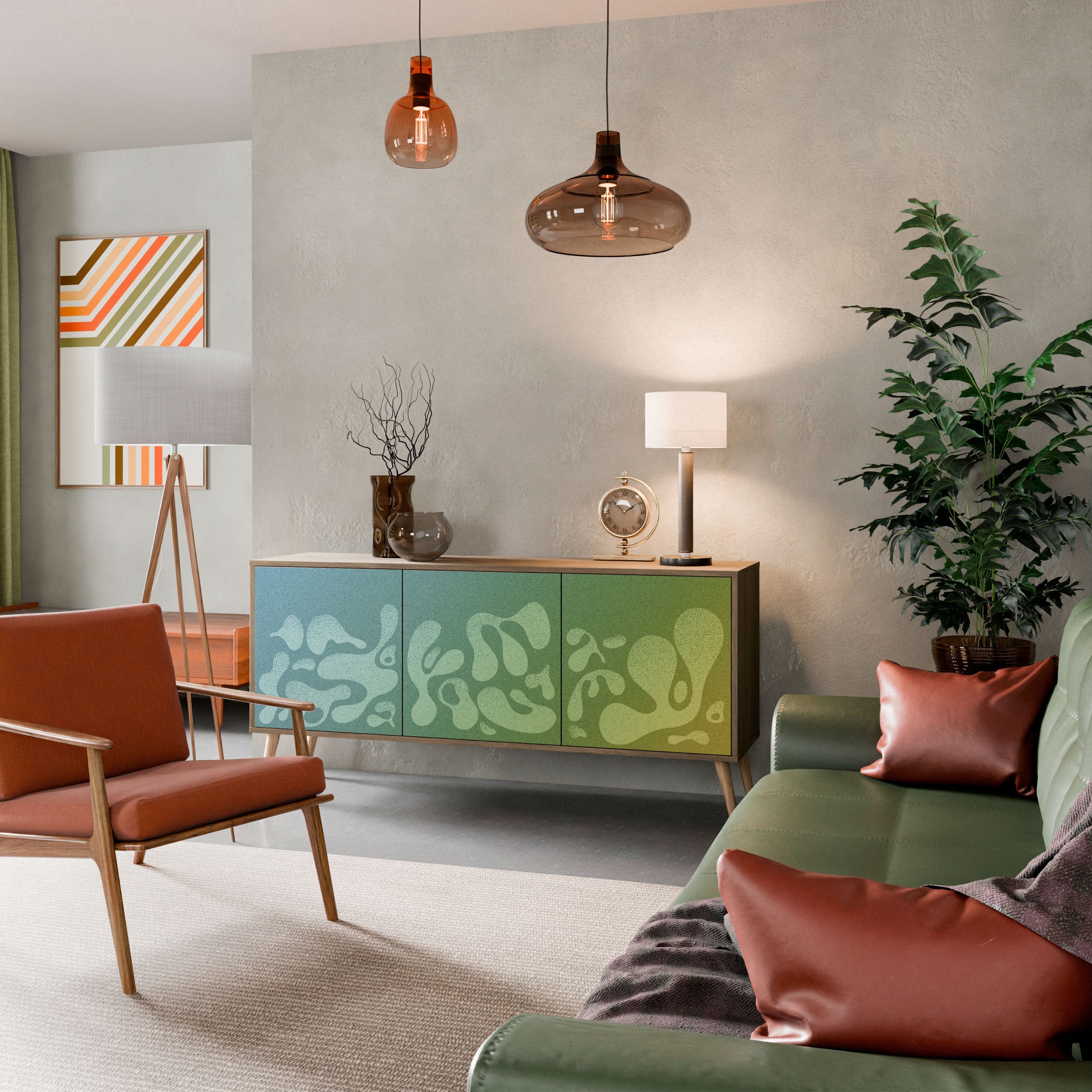 Buffet 3 portes IRREGULAR BLUE effet chêne