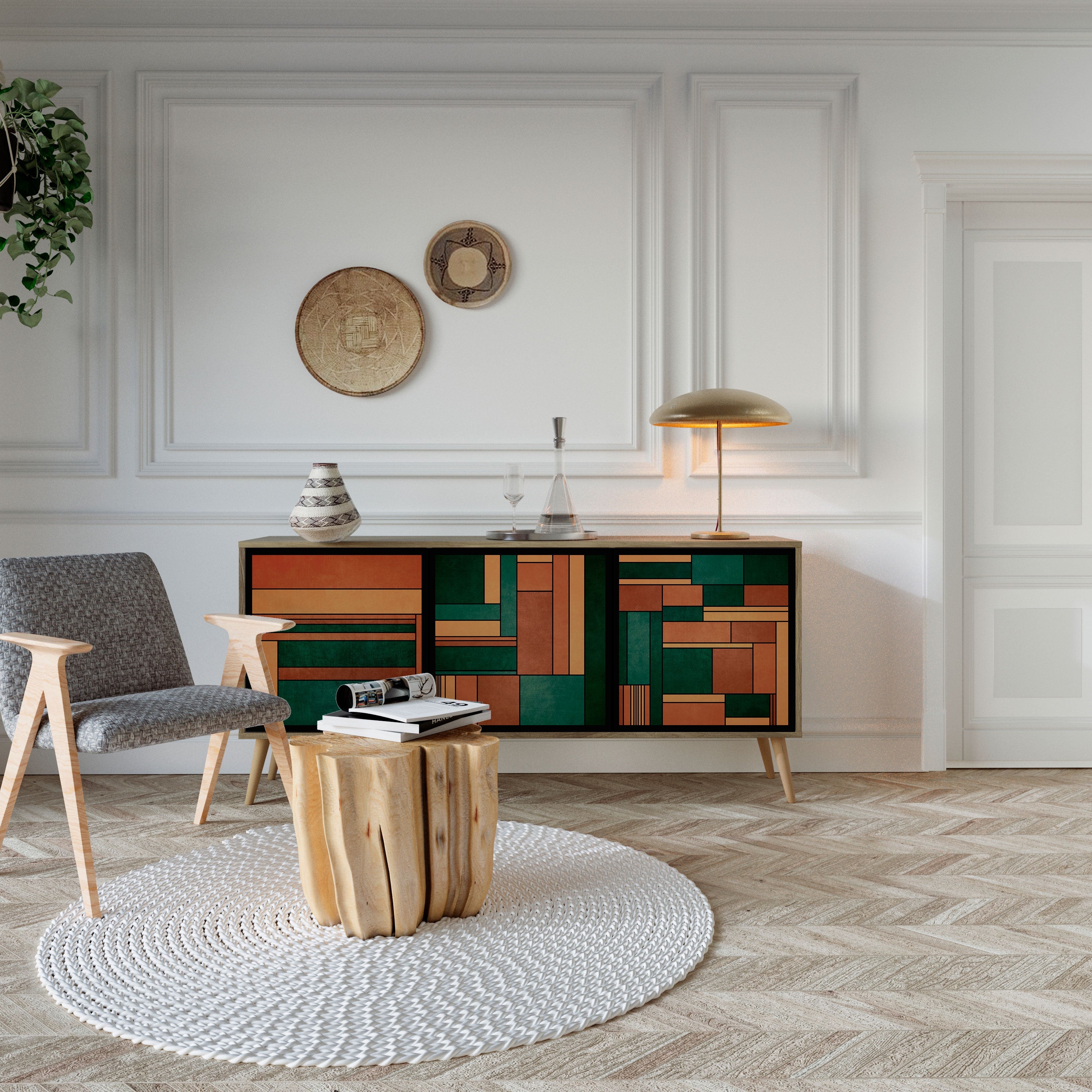 Buffet 3 portes EARTHY FIGURES effet chêne