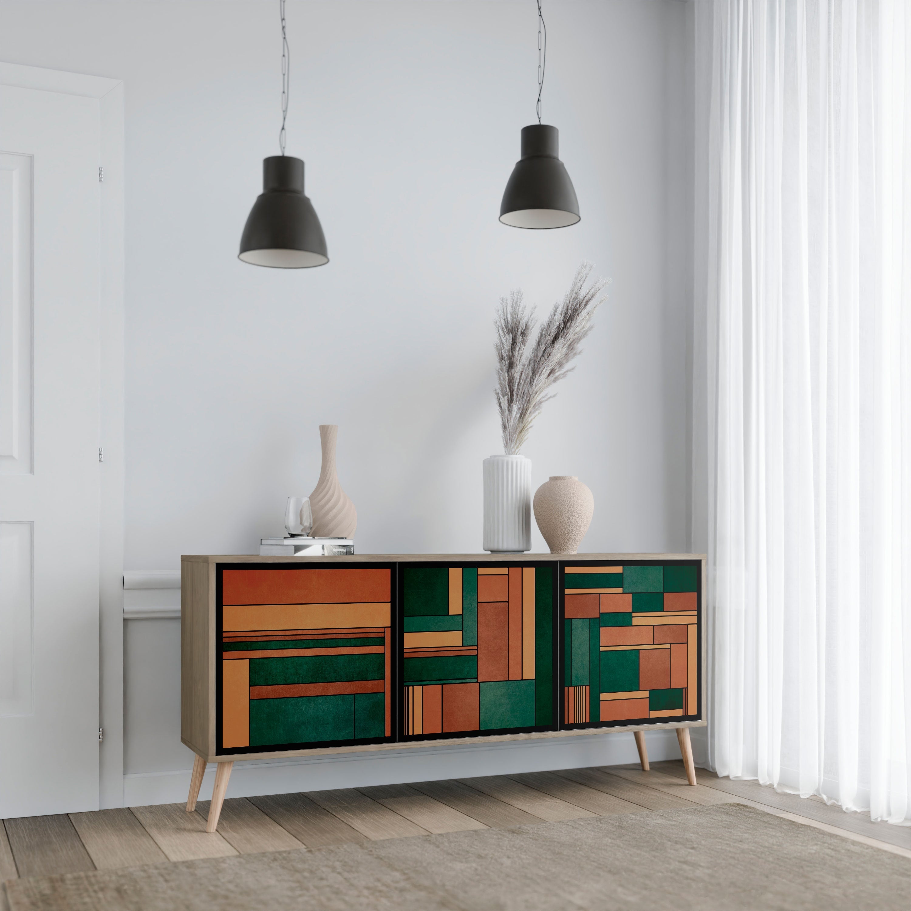 Buffet 3 portes EARTHY FIGURES effet chêne