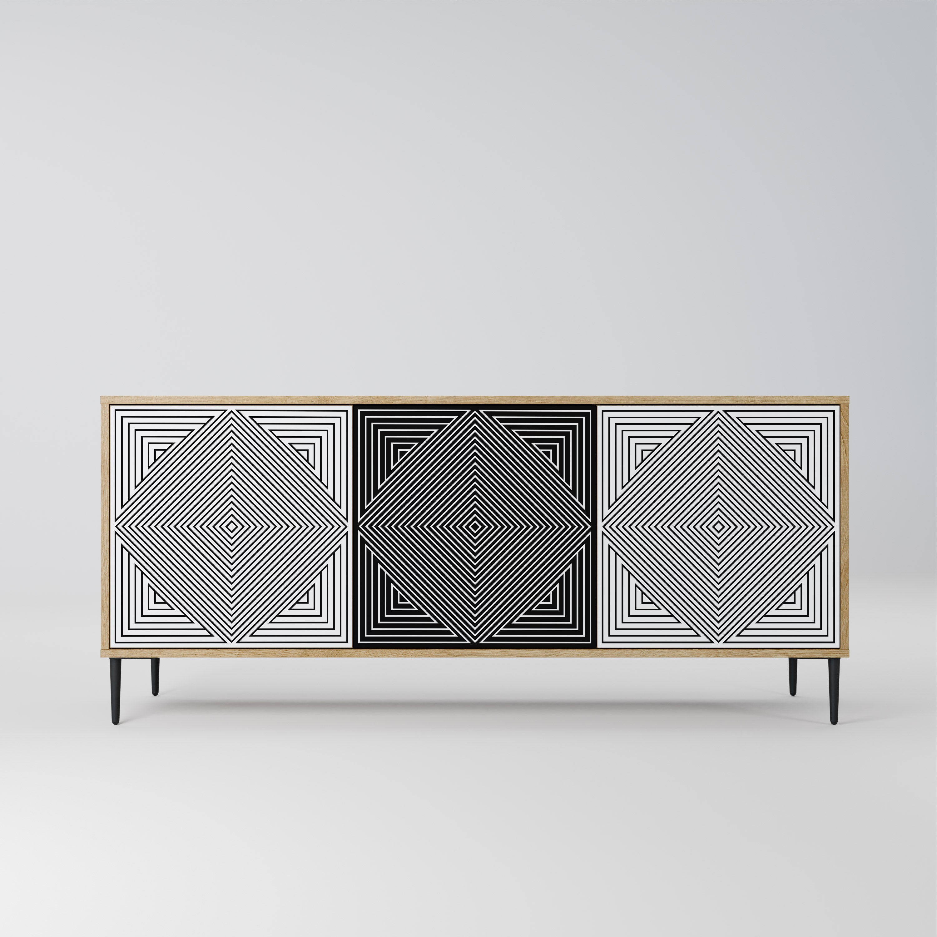 Buffet 3 portes POLYGON ILLUSION effet chêne