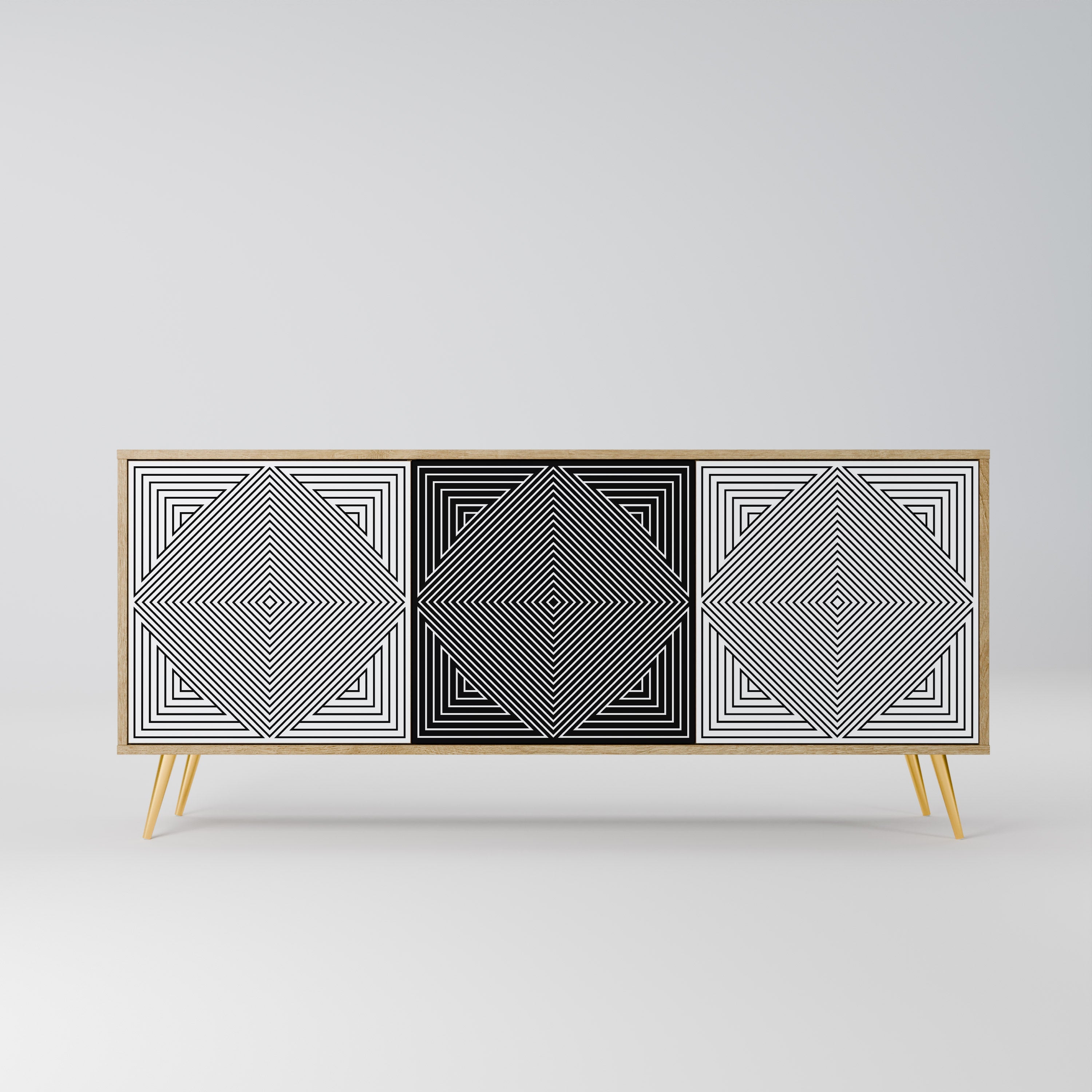 Buffet 3 portes POLYGON ILLUSION effet chêne