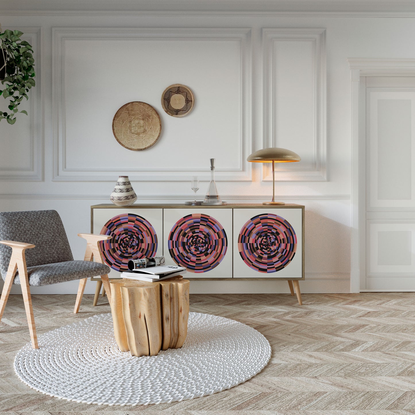 BROWN CIRCLES 3-Door Sideboard