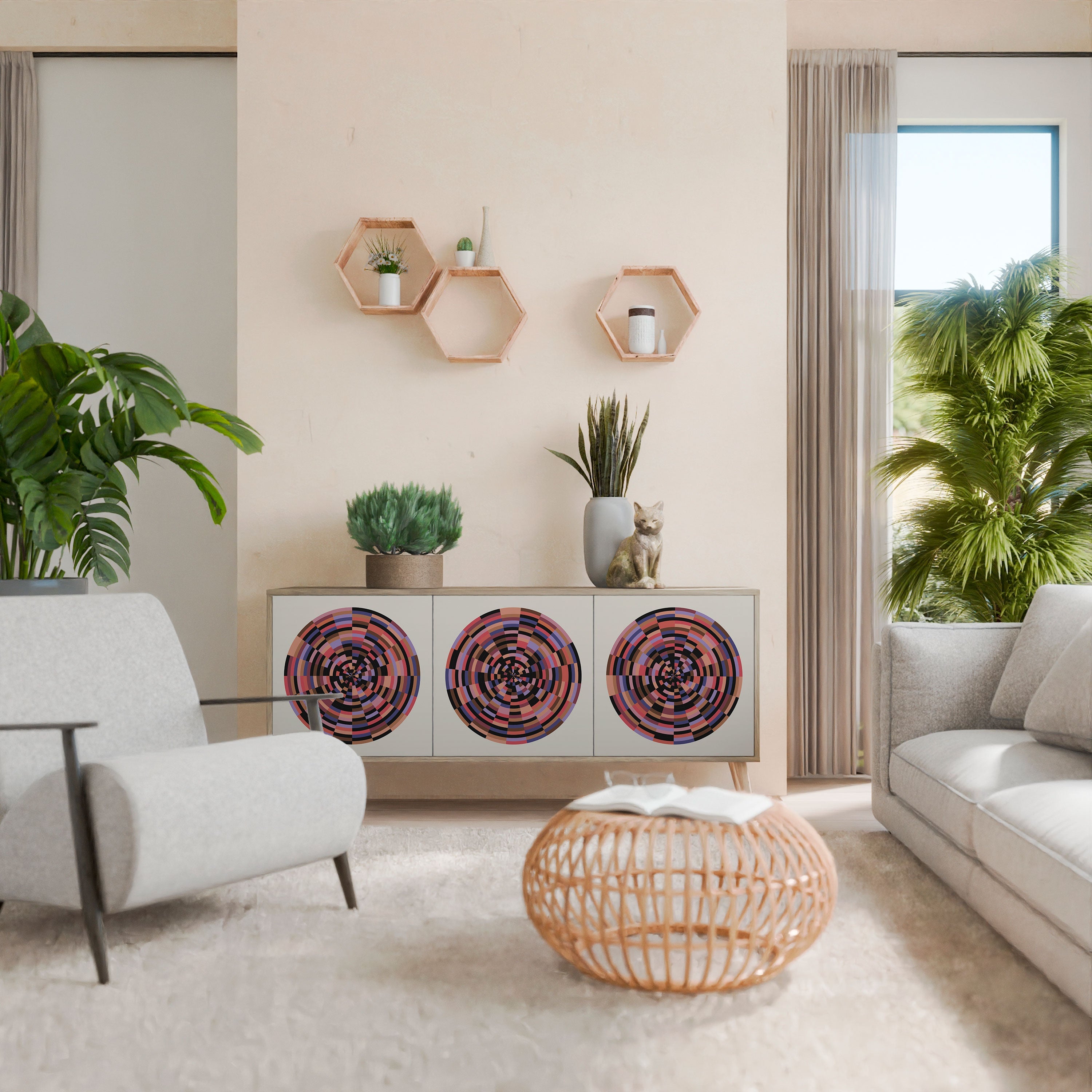 Buffet 3 portes effet chêne BROWN CIRCLES