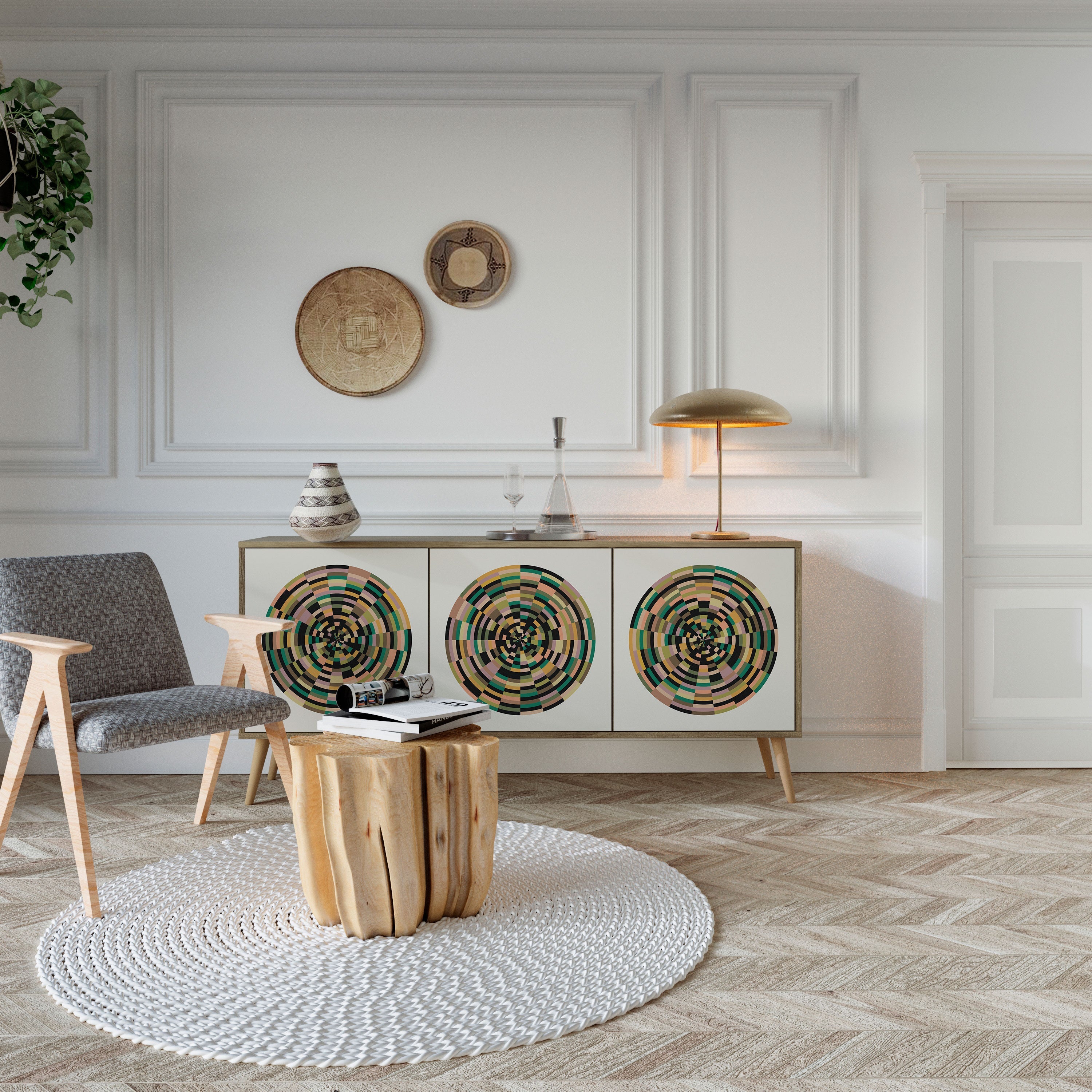 Buffet 3 portes GREEN CIRCLES effet chêne