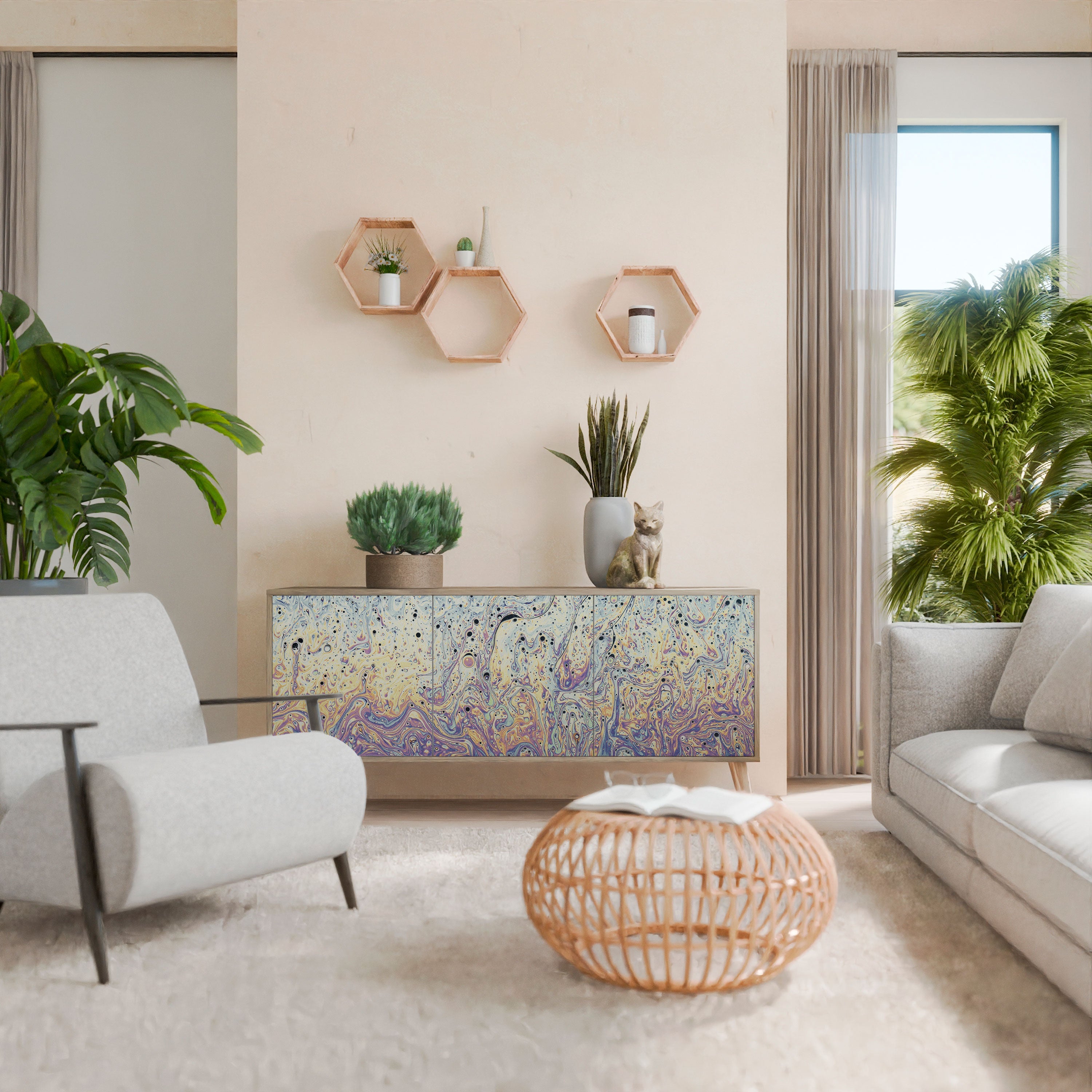 Buffet 3 portes effet chêne MOSAIC OF COLORS