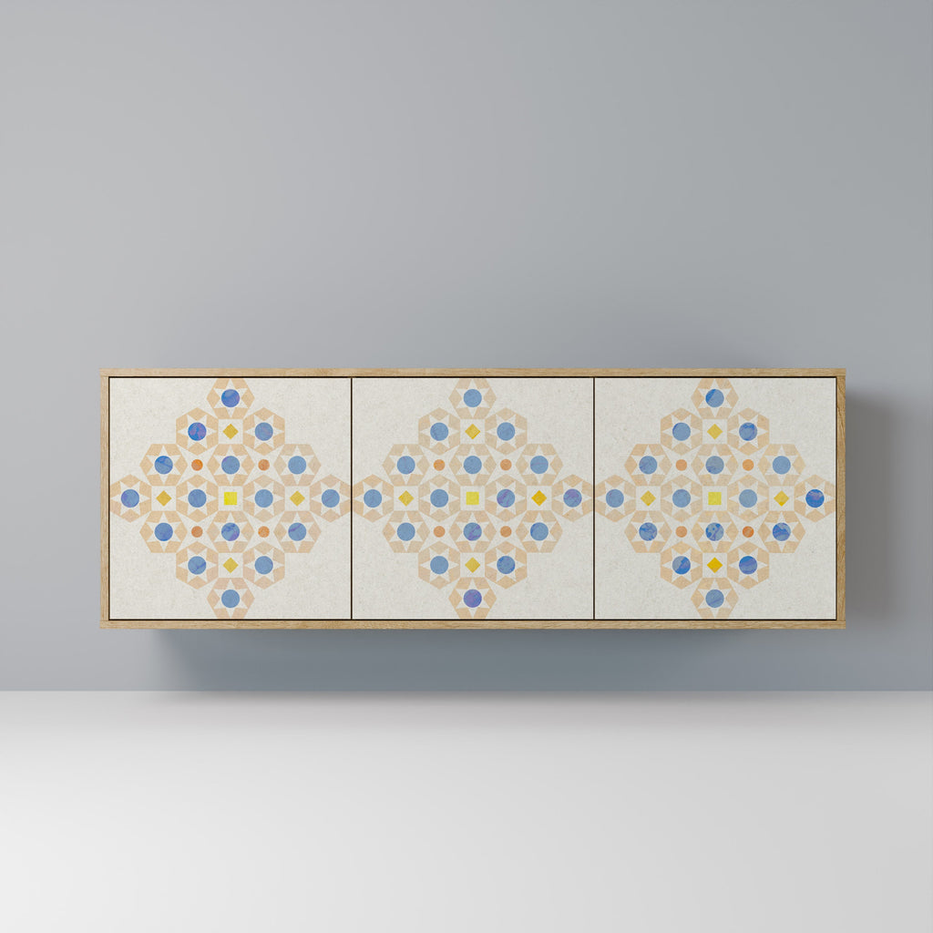 Buffet 3 portes à motifs PRISM effet chêne