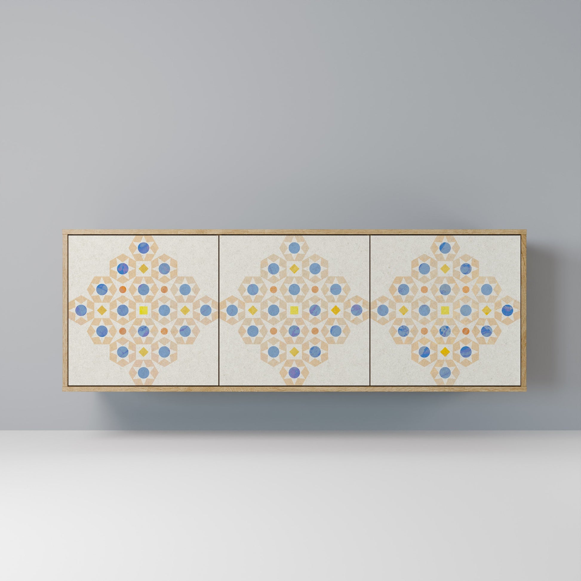 Buffet 3 portes à motifs PRISM effet chêne