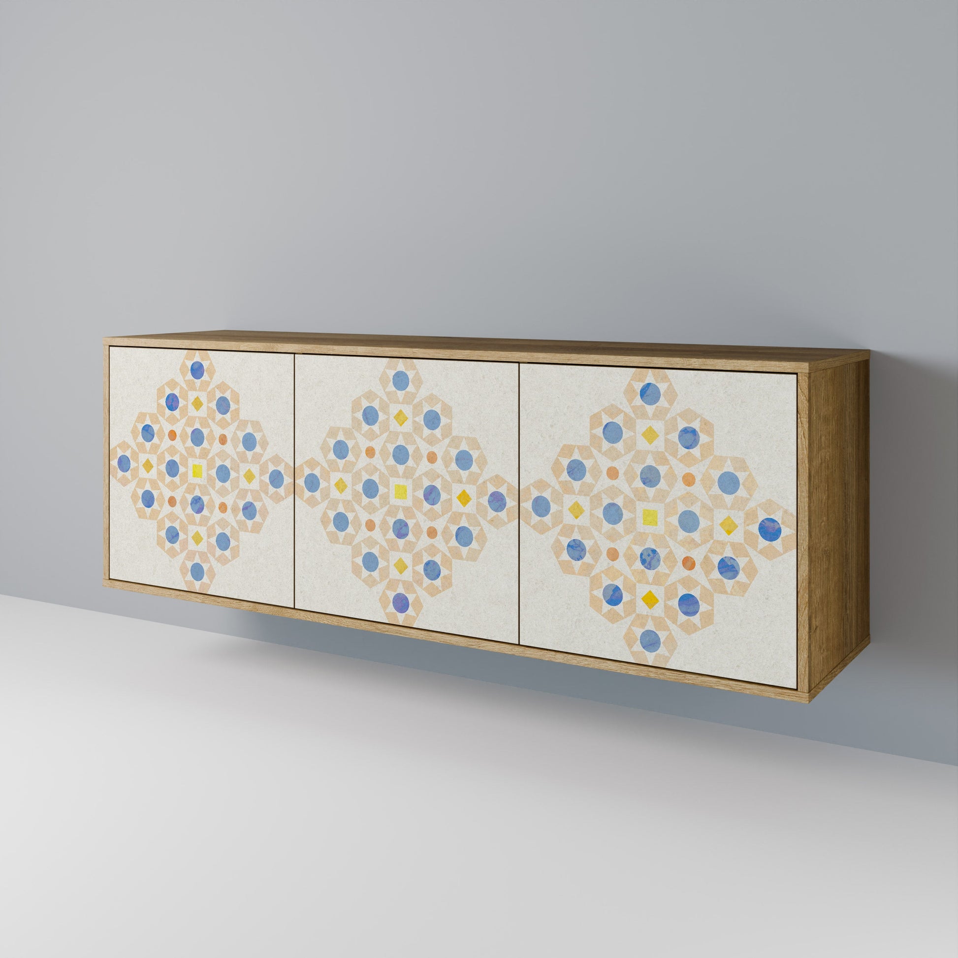 Buffet 3 portes à motifs PRISM effet chêne