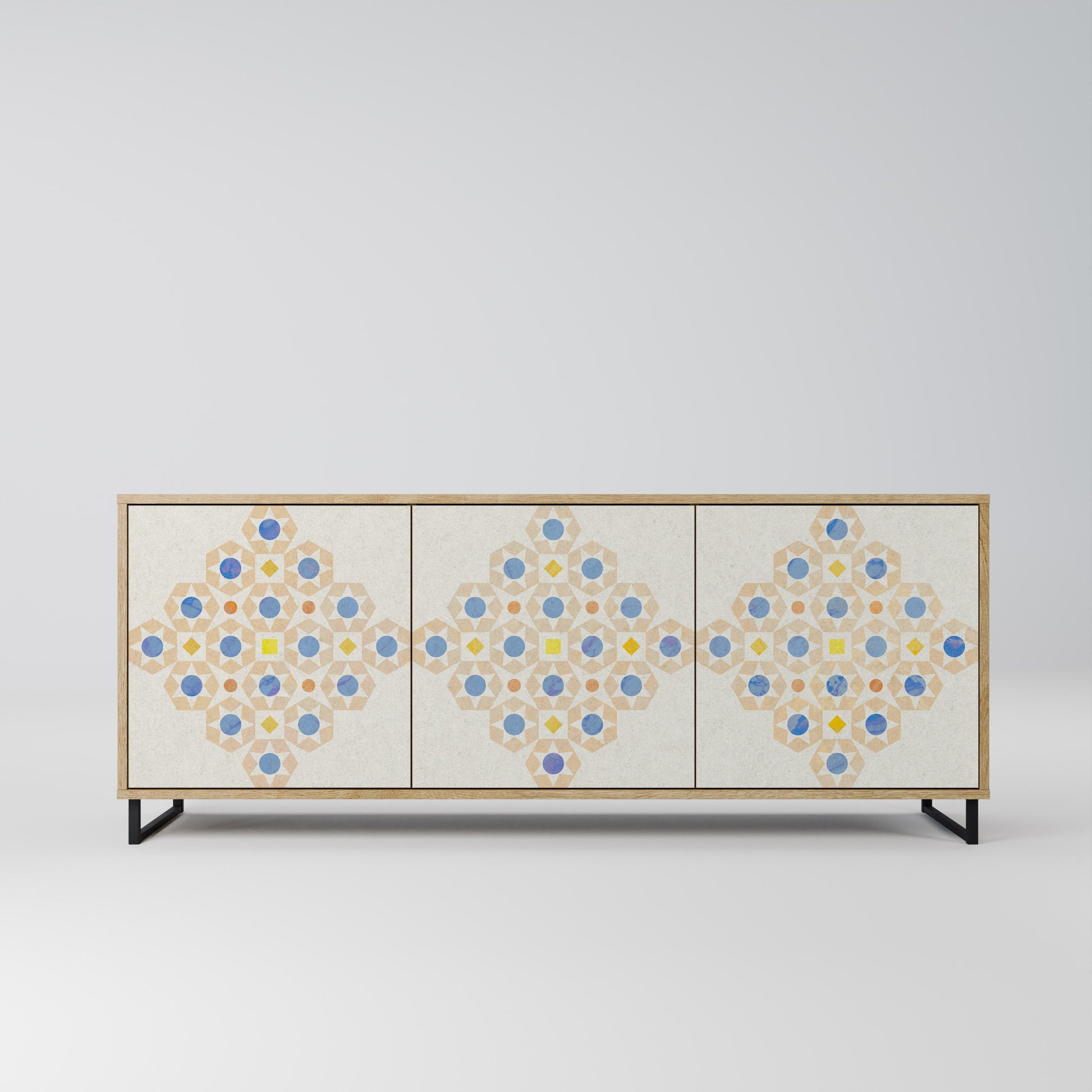 Buffet 3 portes à motifs PRISM effet chêne