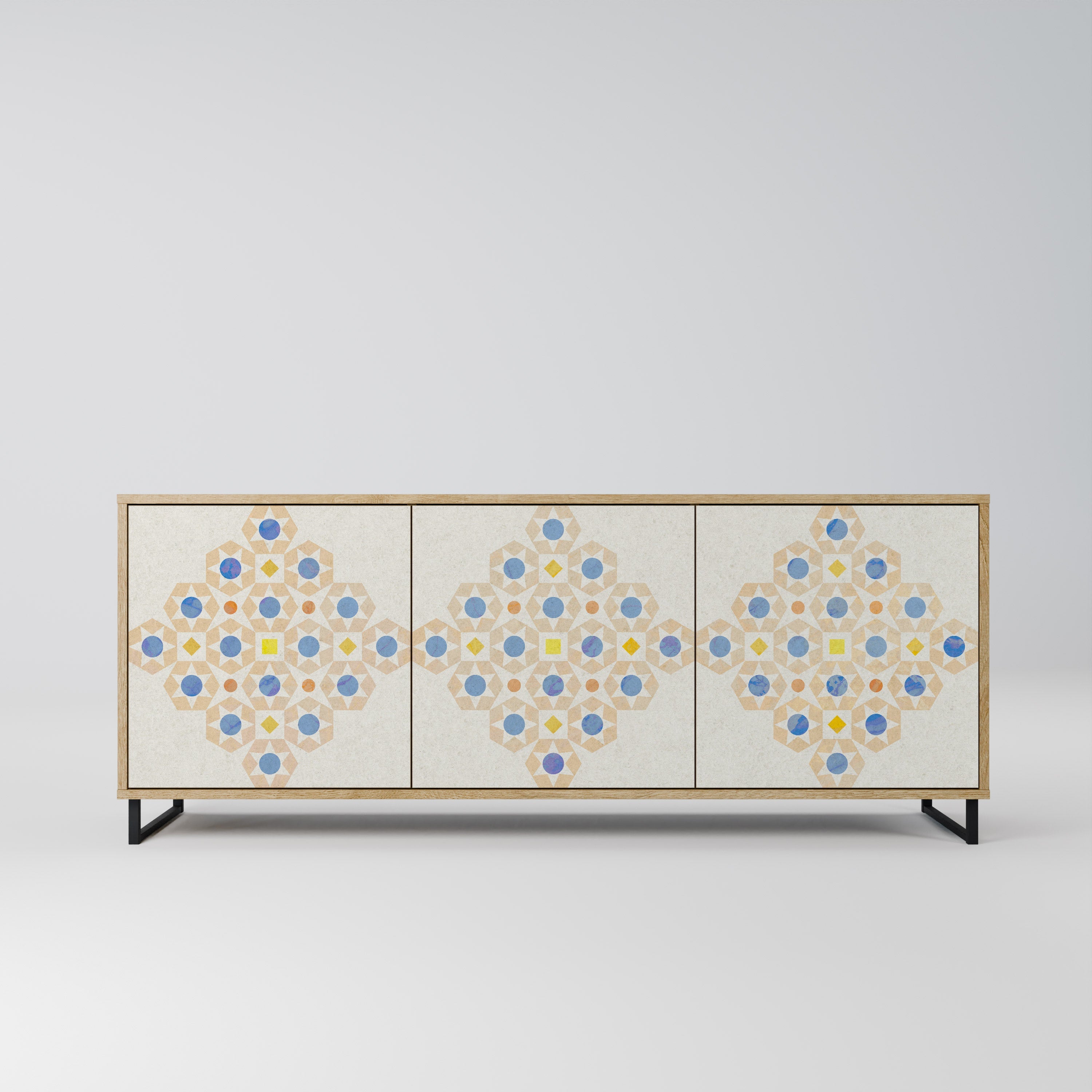 Buffet 3 portes à motifs PRISM effet chêne