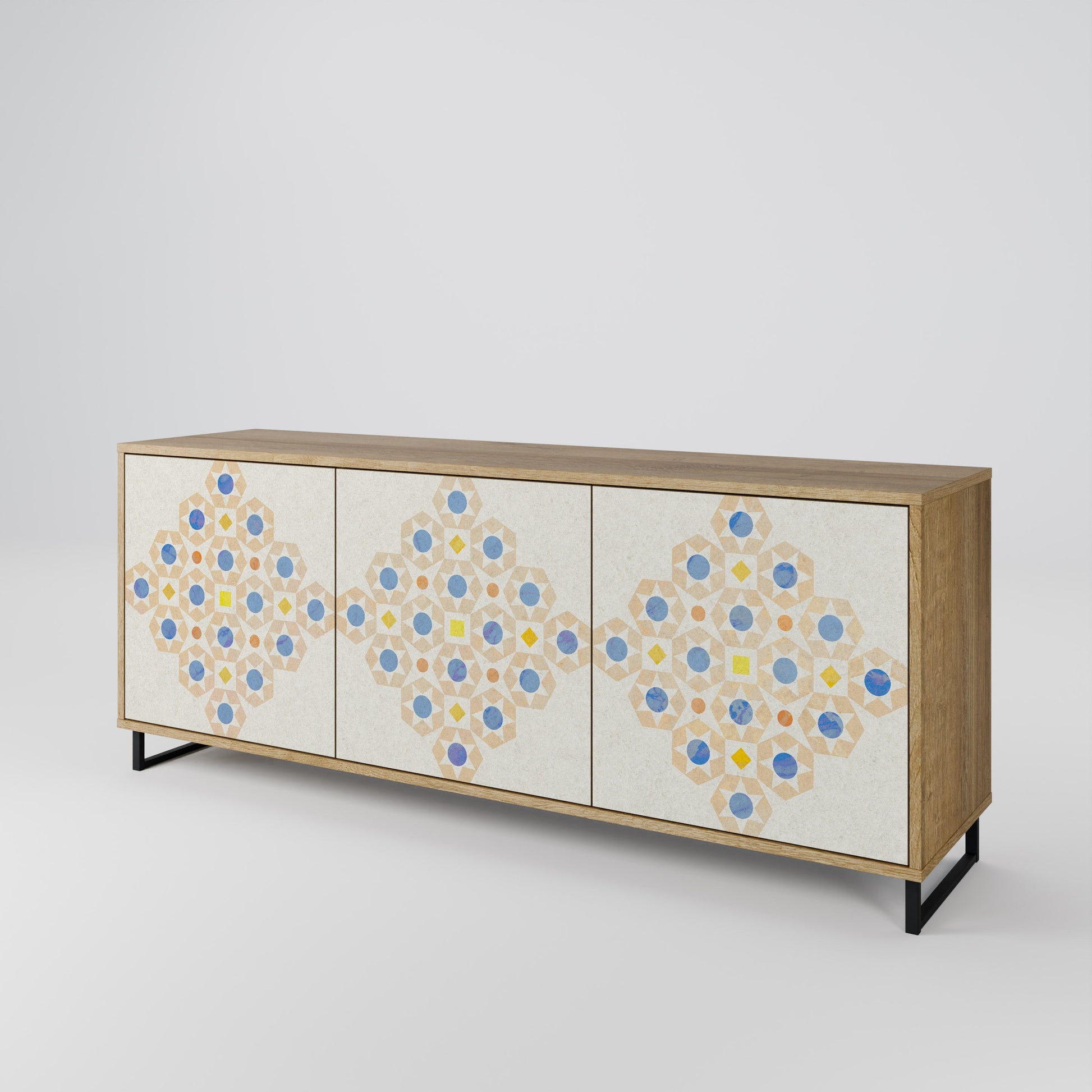 Buffet 3 portes à motifs PRISM effet chêne