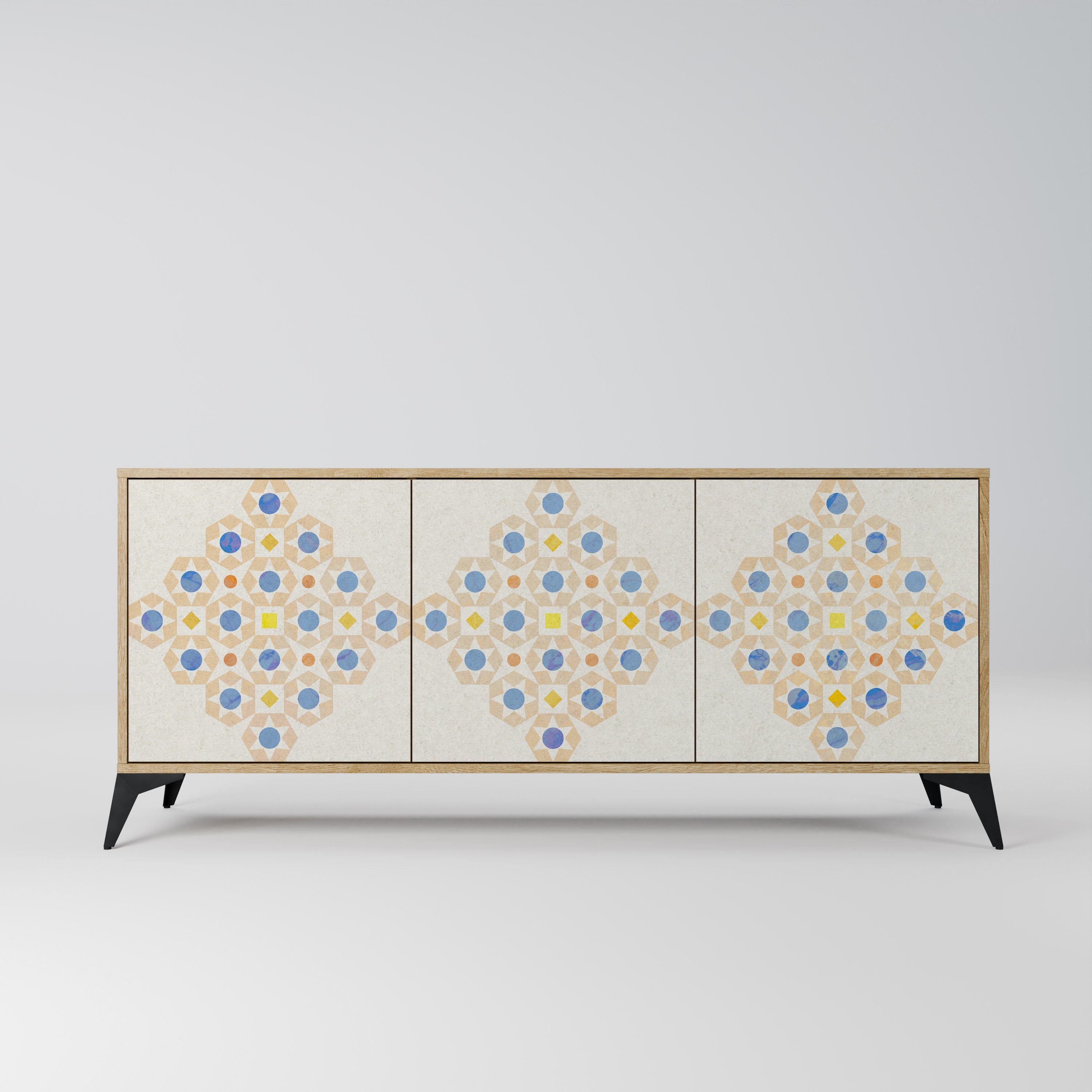 Buffet 3 portes à motifs PRISM effet chêne