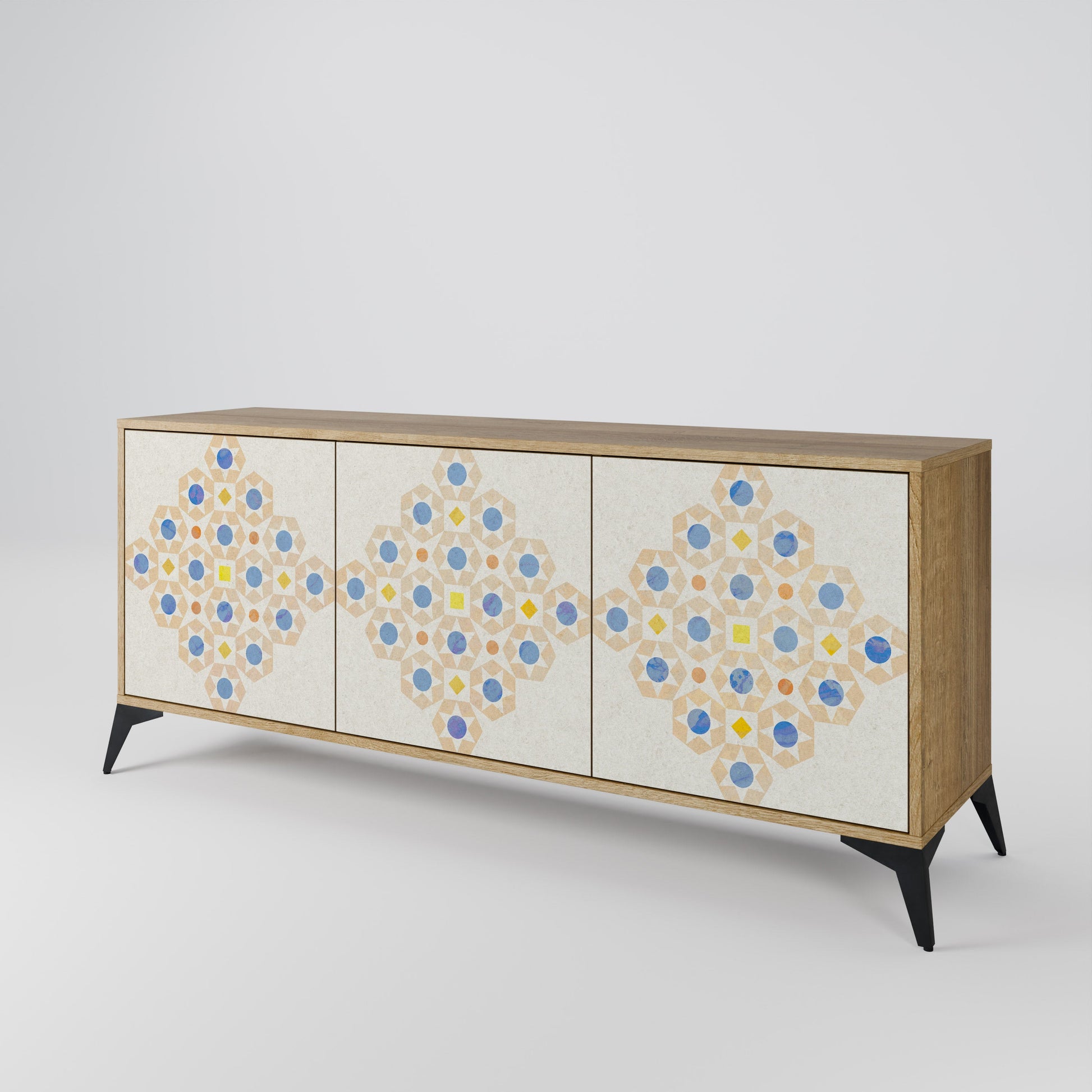Buffet 3 portes à motifs PRISM effet chêne