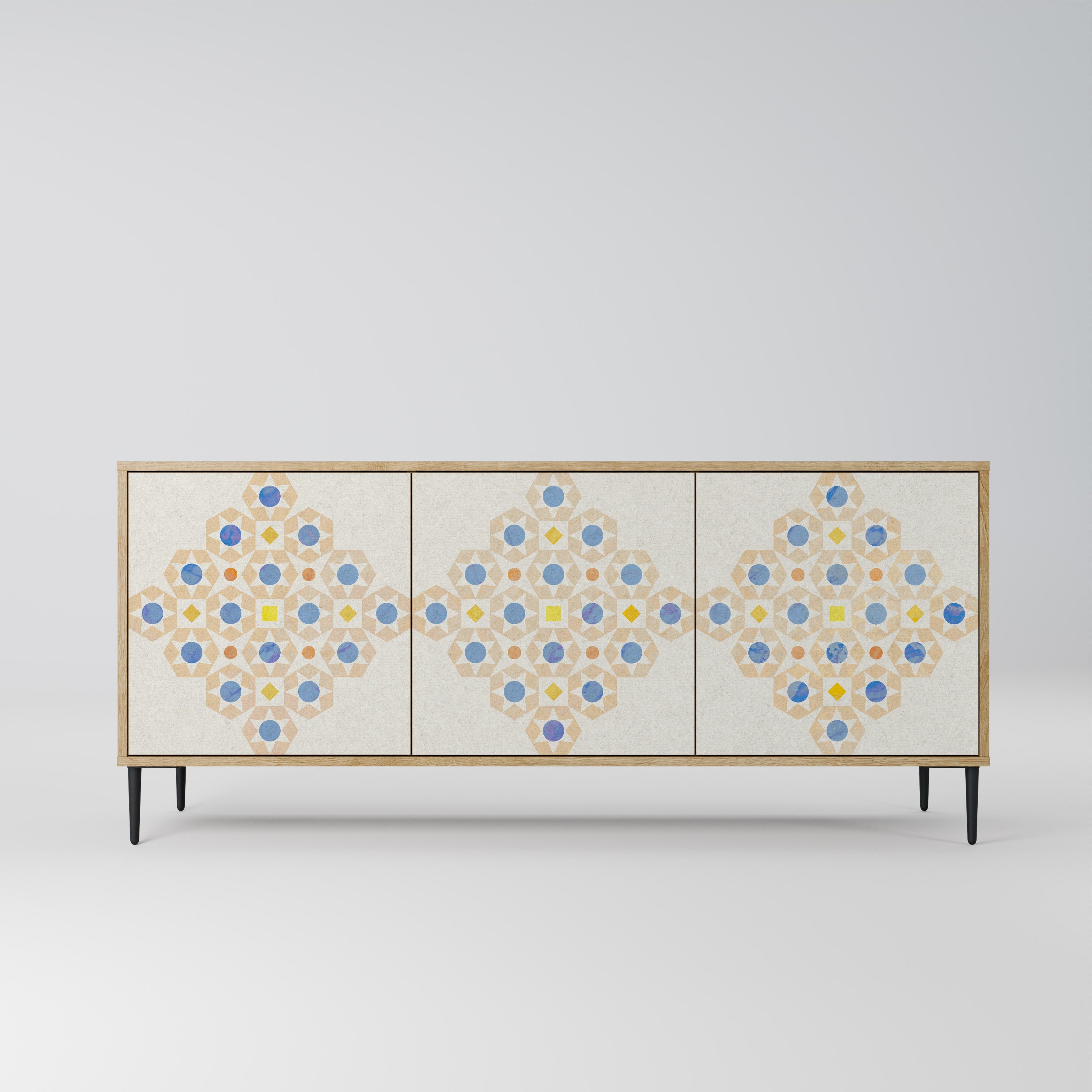 Buffet 3 portes à motifs PRISM effet chêne